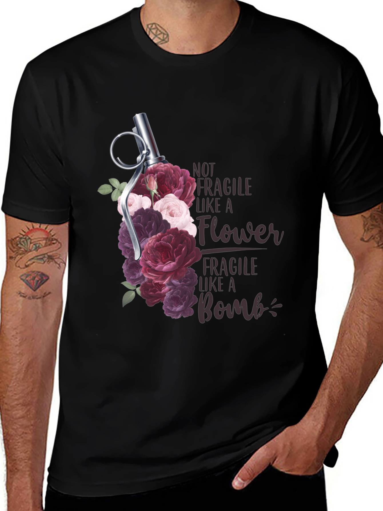 Variant 2 of Floral Grenade T-Shirt - Not Fragile Bomb Tee