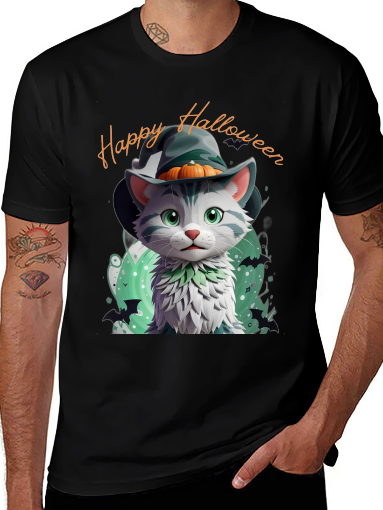 Halloween Cat T-Shirt - Witch Hat Kitten Tee