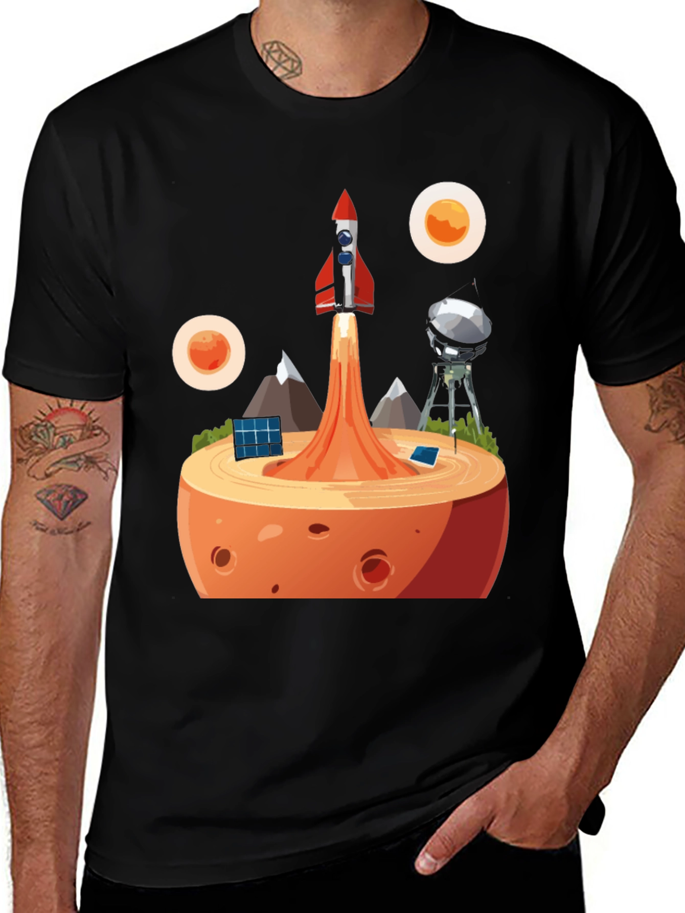 Variant 26 of Rocket Launch Black Graphic Tee