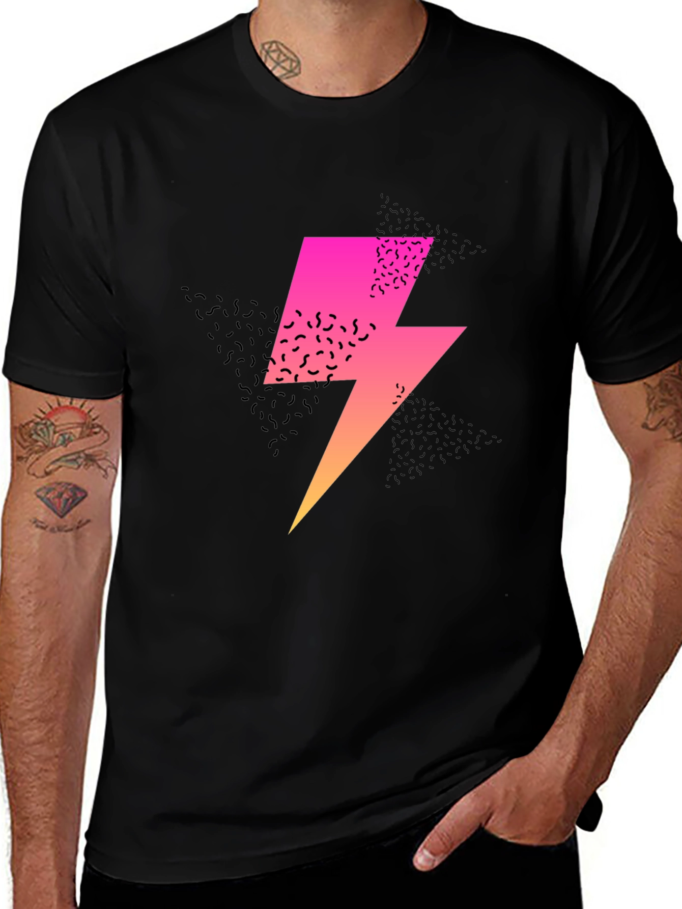 Variant 2 of Retro Lightning Bolt Graphic Tee - Black
