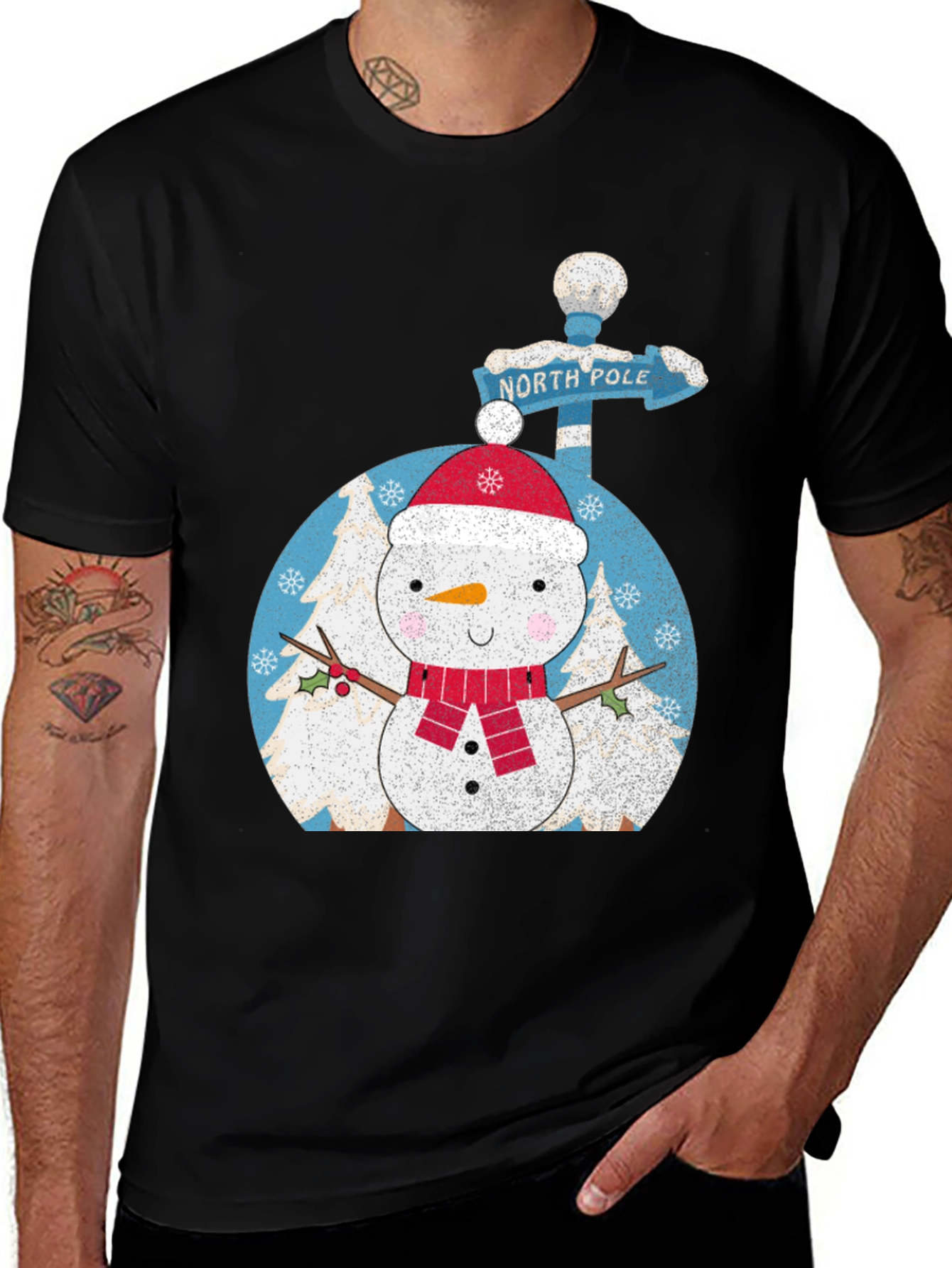 Snowman North Pole Black Tee