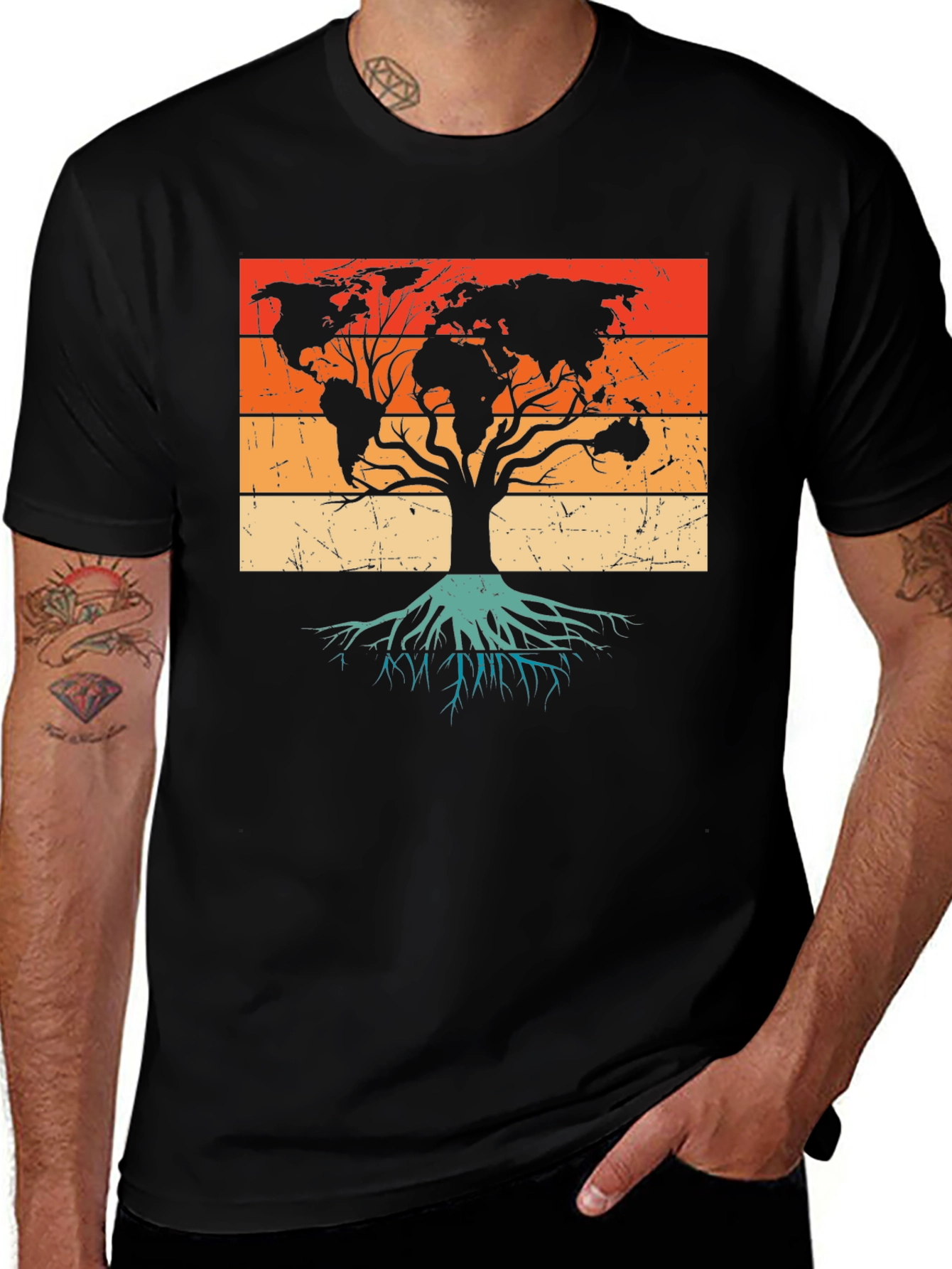 Variant 24 of World Map Tree Black T-Shirt