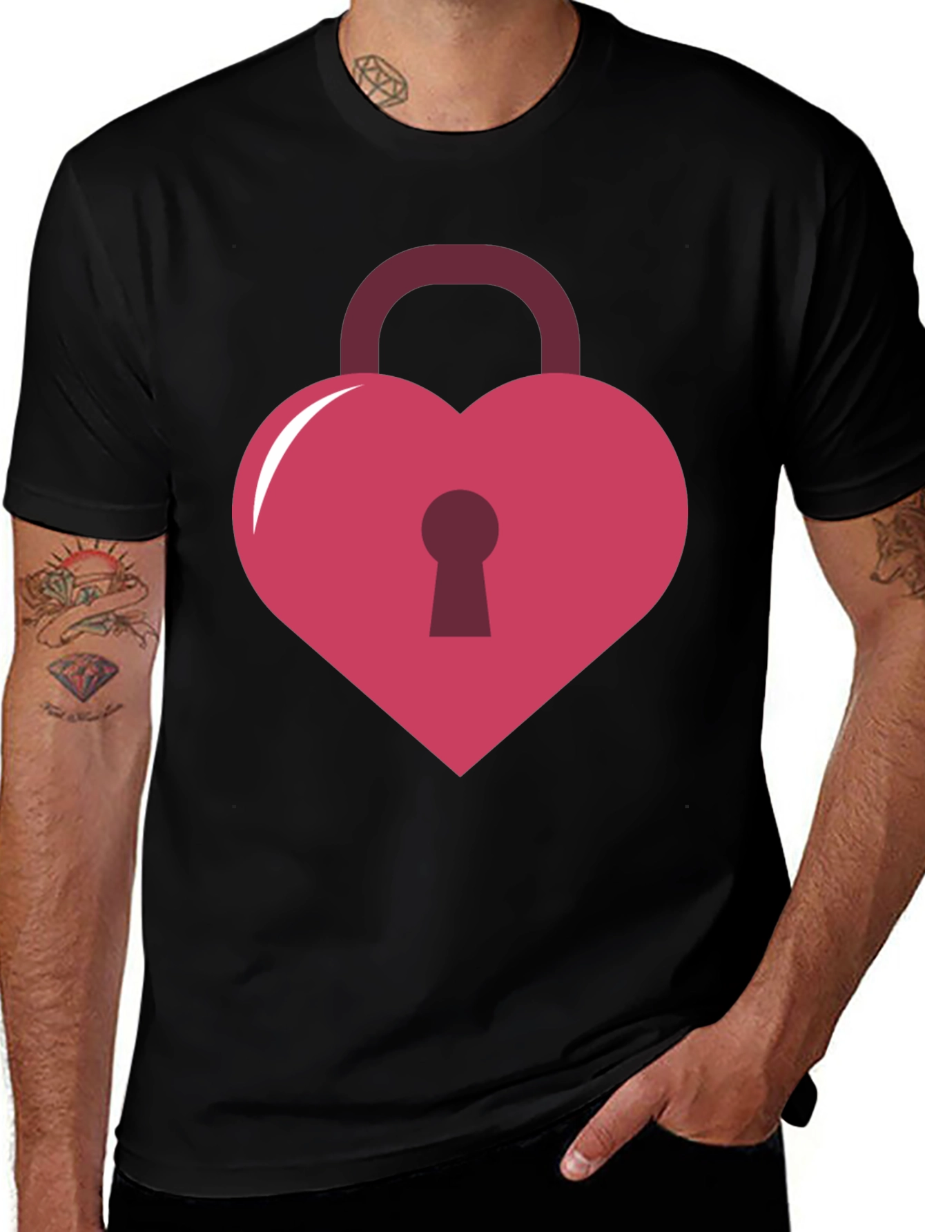 Variant 22 of Heart Lock Graphic Tee - Trendy Black T-Shirt