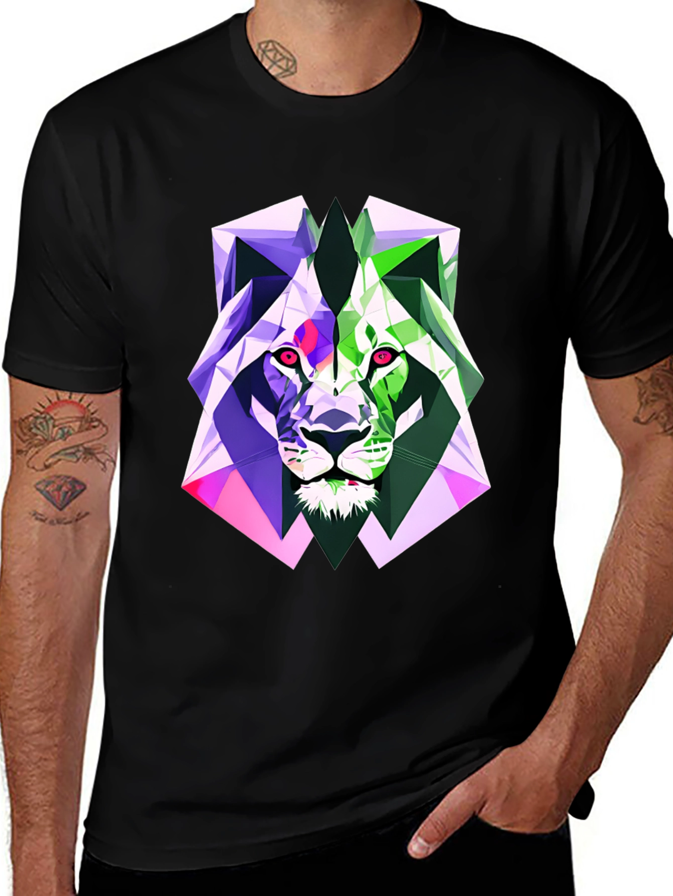 Variant 16 of Geometric Lion Graphic Tee - Bold Style