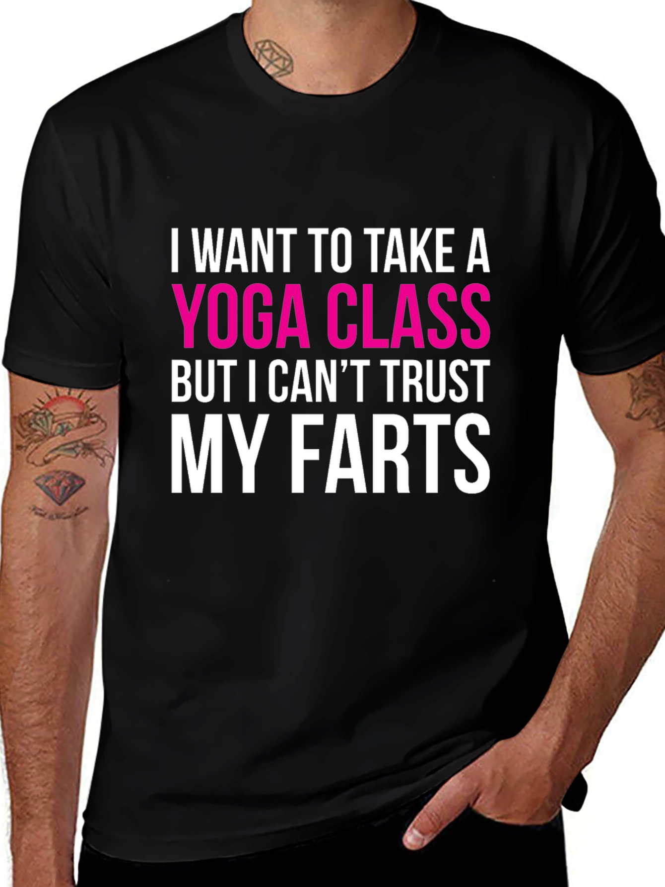Variant 29 of Funny Yoga Class T-Shirt - Can't Trust My Farts Tee
