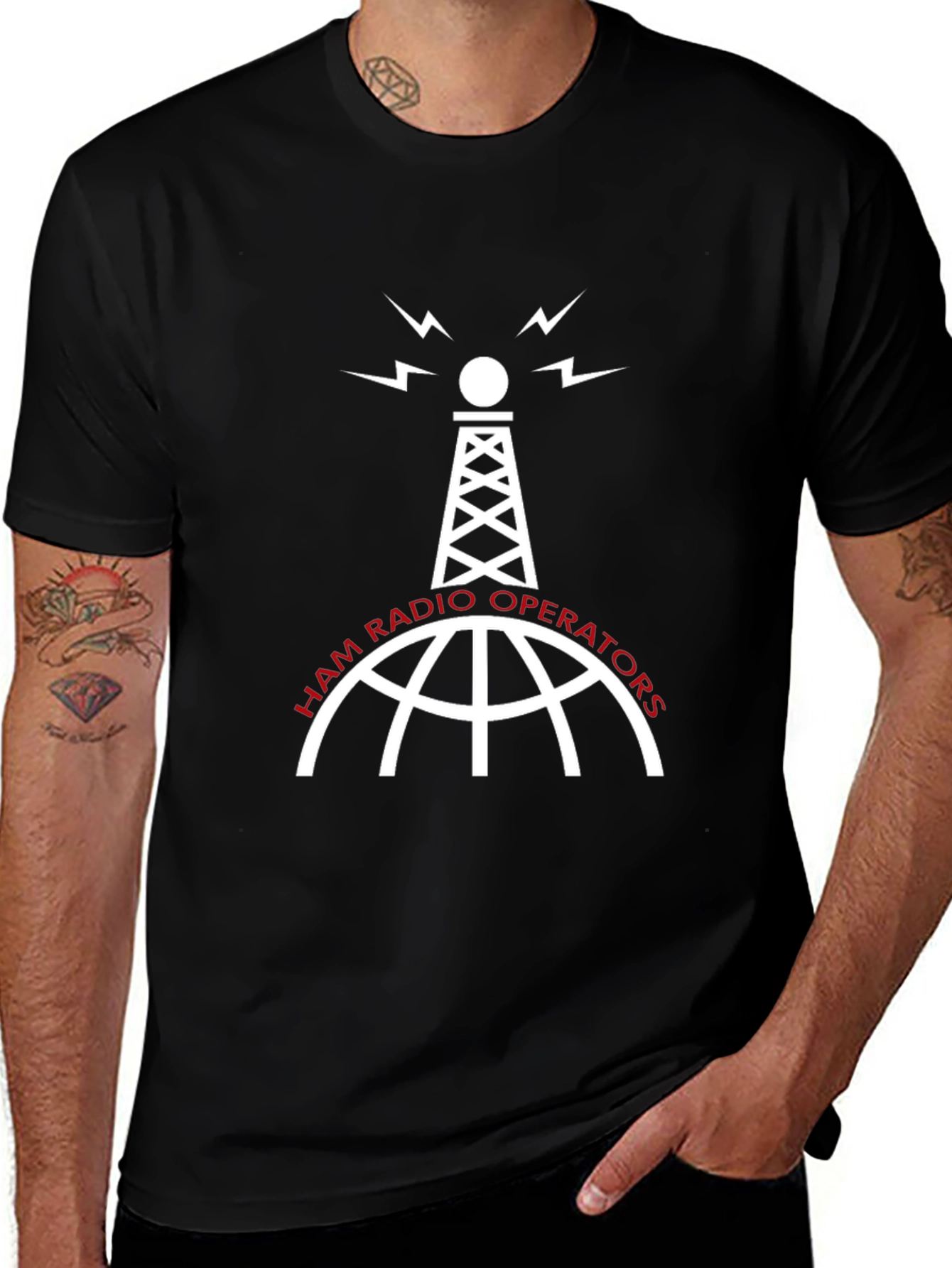 Ham Radio Operator T-Shirt: Black with White & Red Graphic