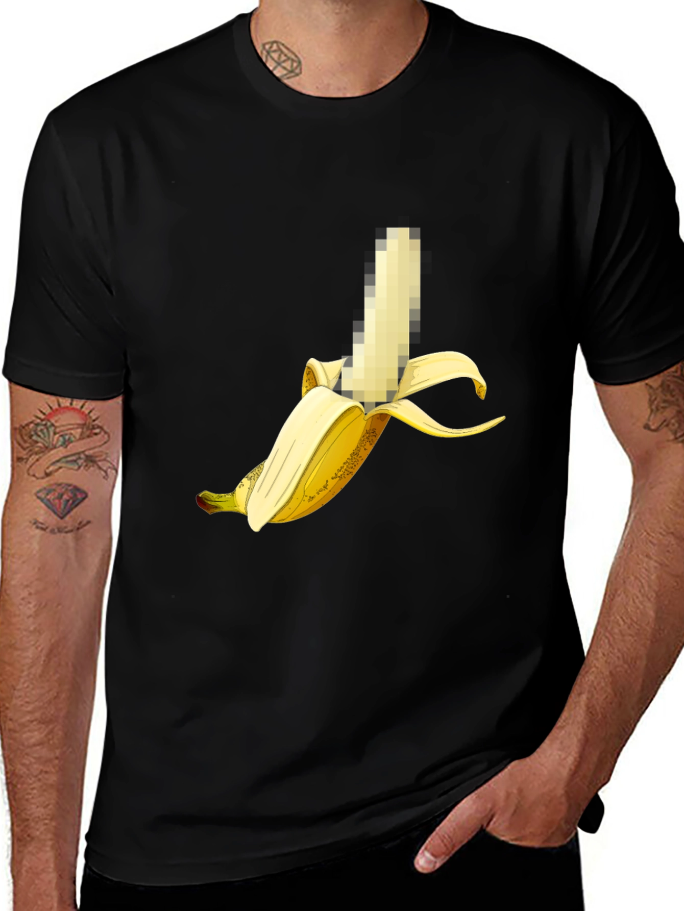 Variant 9 of Censored Banana Graphic Tee - Unisex Black T-Shirt