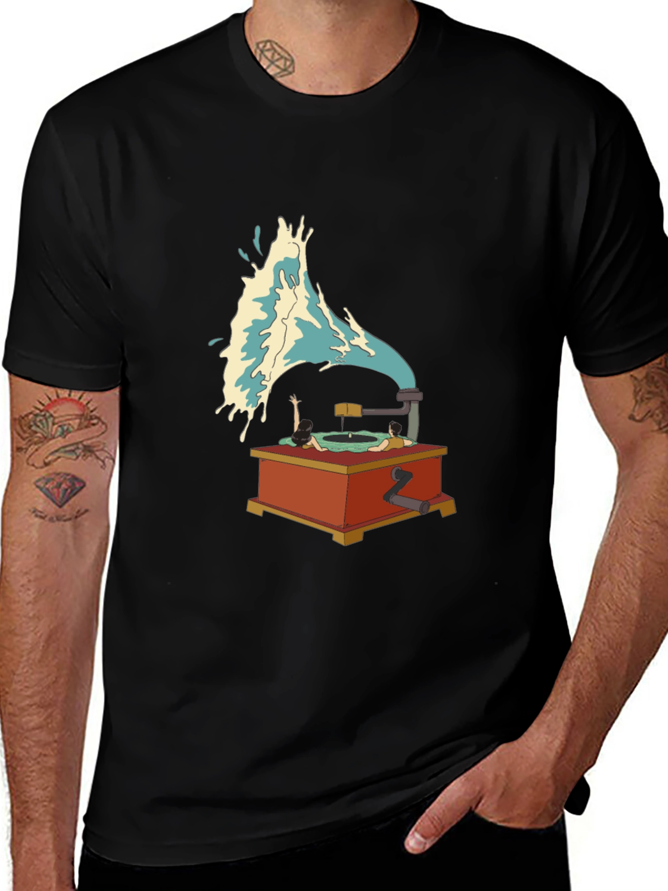 Variant 8 of Surreal Vinyl Record Player Graphic Tee