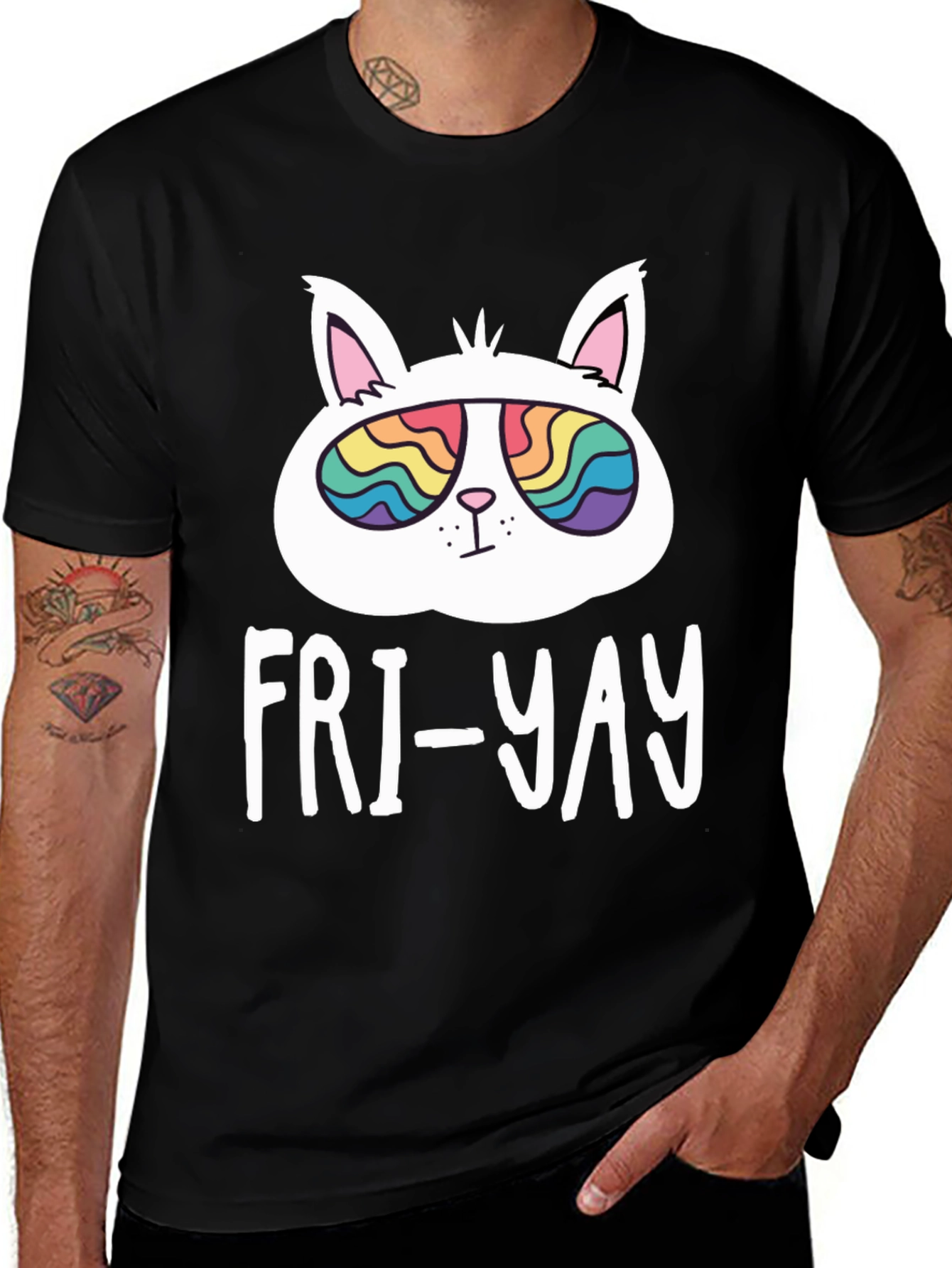 Fri-Yay Cat T-Shirt - Rainbow Glasses Tee