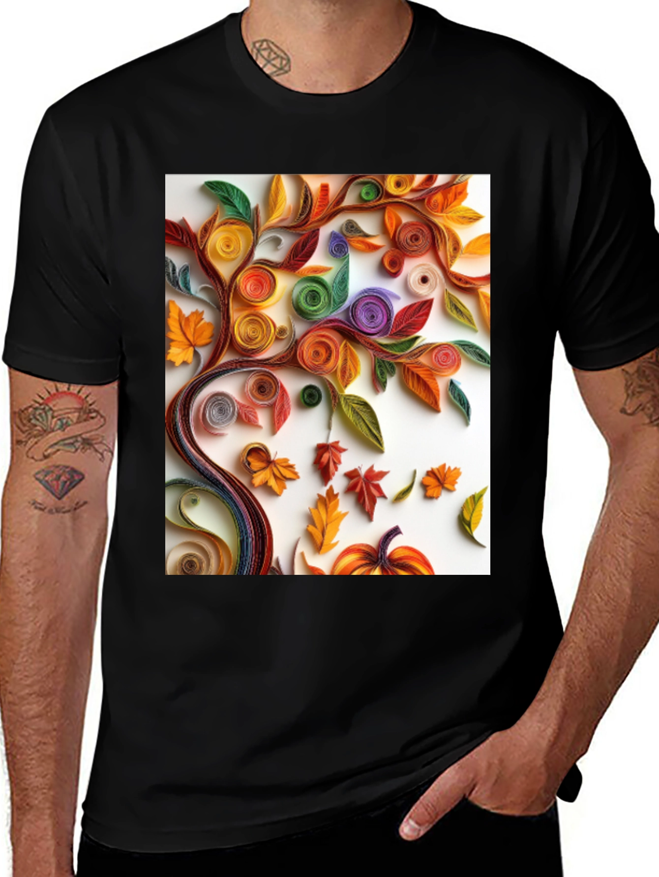 Autumn Tree Art Print Black T-Shirt