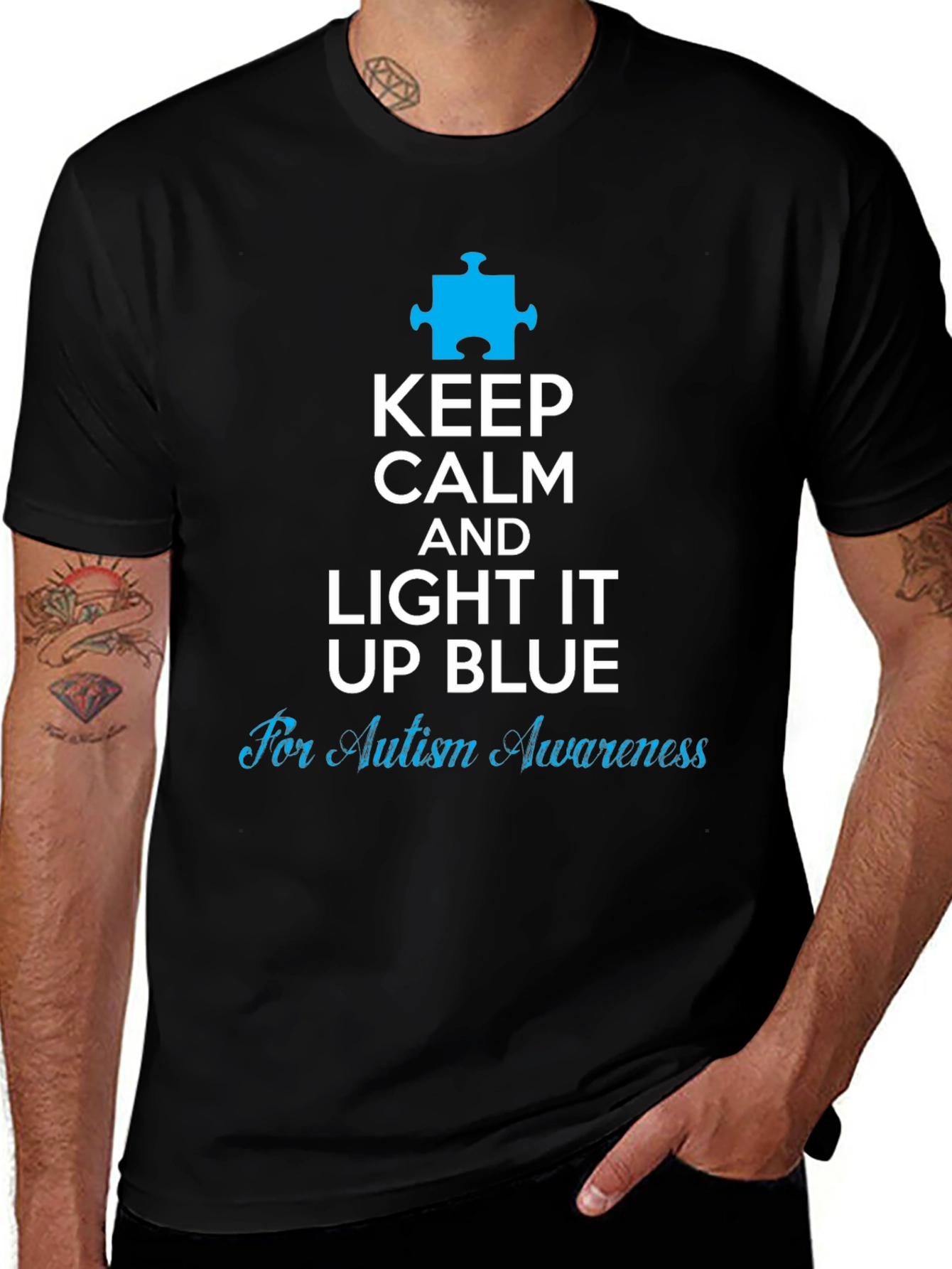 Autism Awareness Keep Calm Light It Up Blue T-Shirt