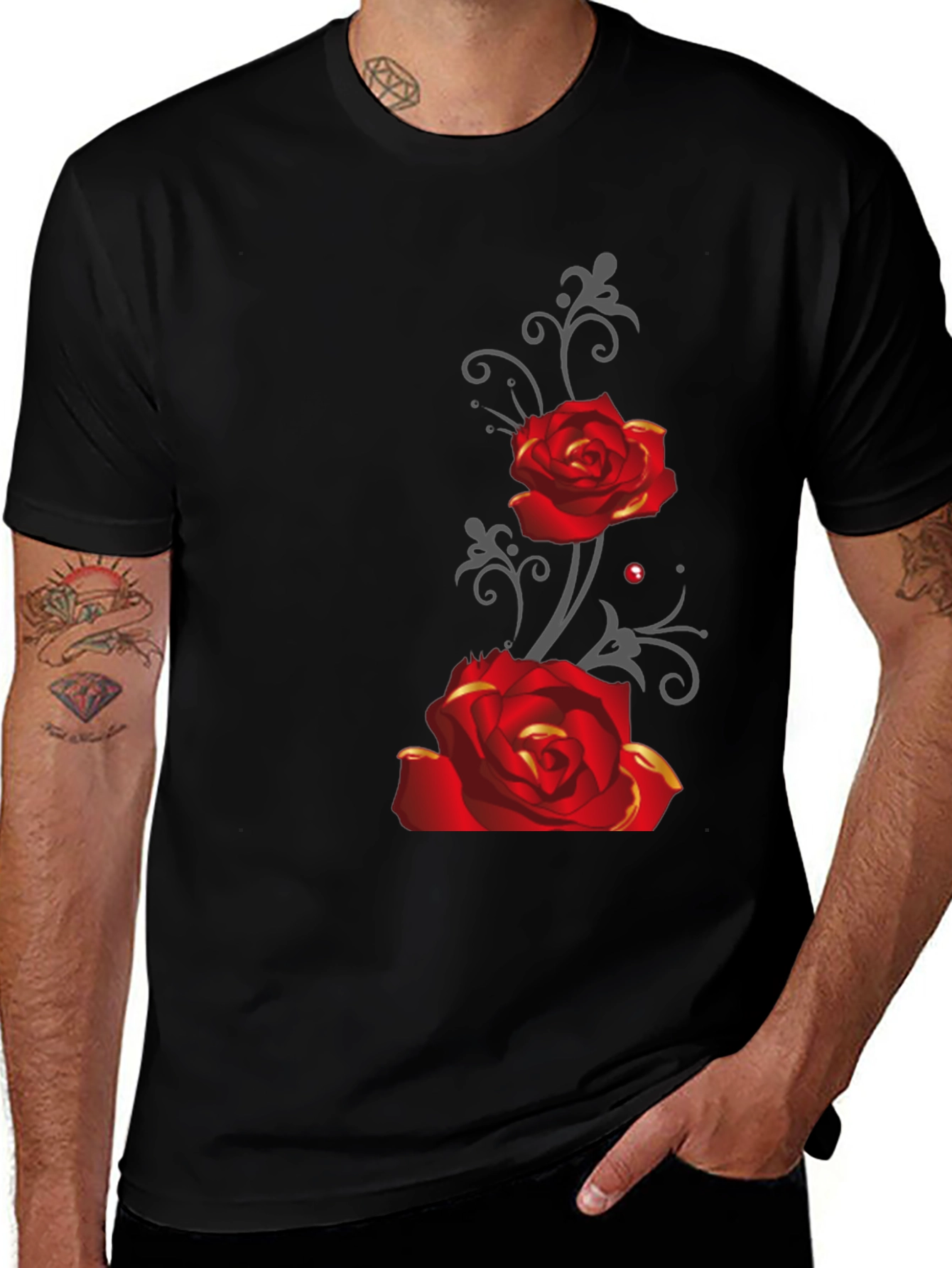 Variant 4 of Rose Graphic Tee - Men's Black T-Shirt