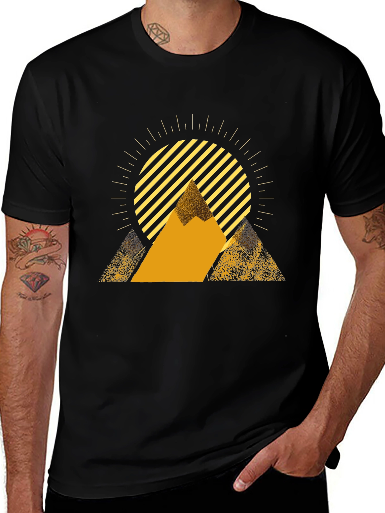 Variant 5 of Men's Black Graphic Tee - Sunrise Mountain Design