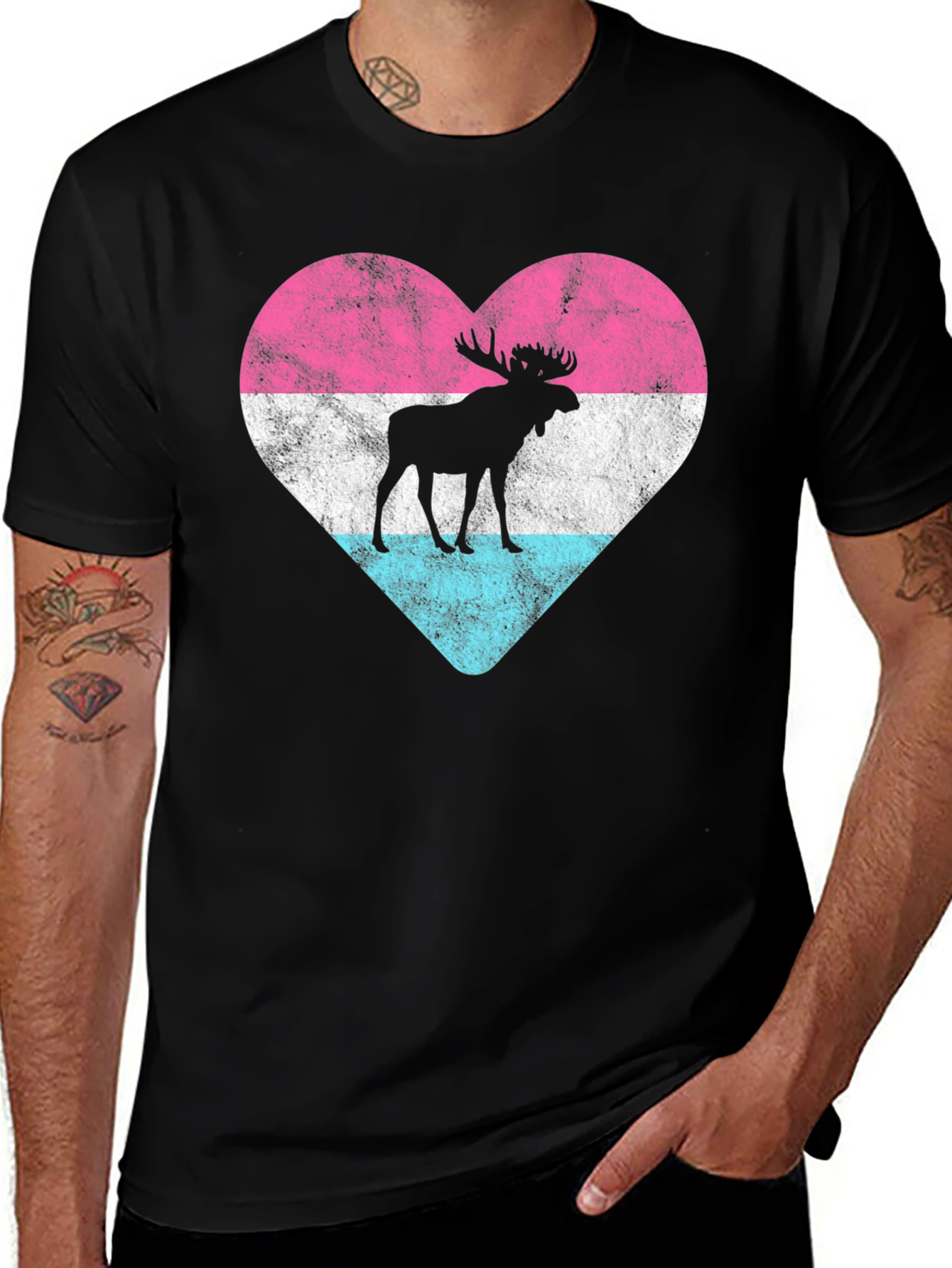 Variant 18 of Moose Heart T-Shirt - Pink, White & Blue Pride Design