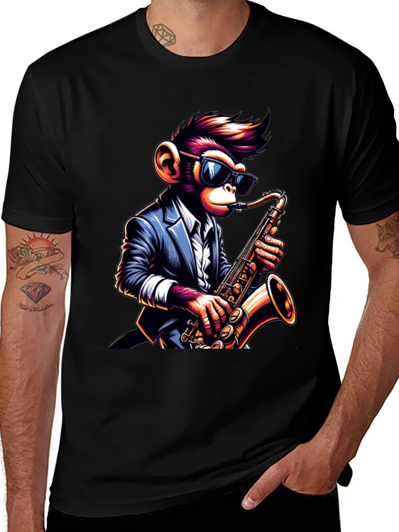 Variant 29 of Cool Monkey Saxophone Player Graphic T-Shirt