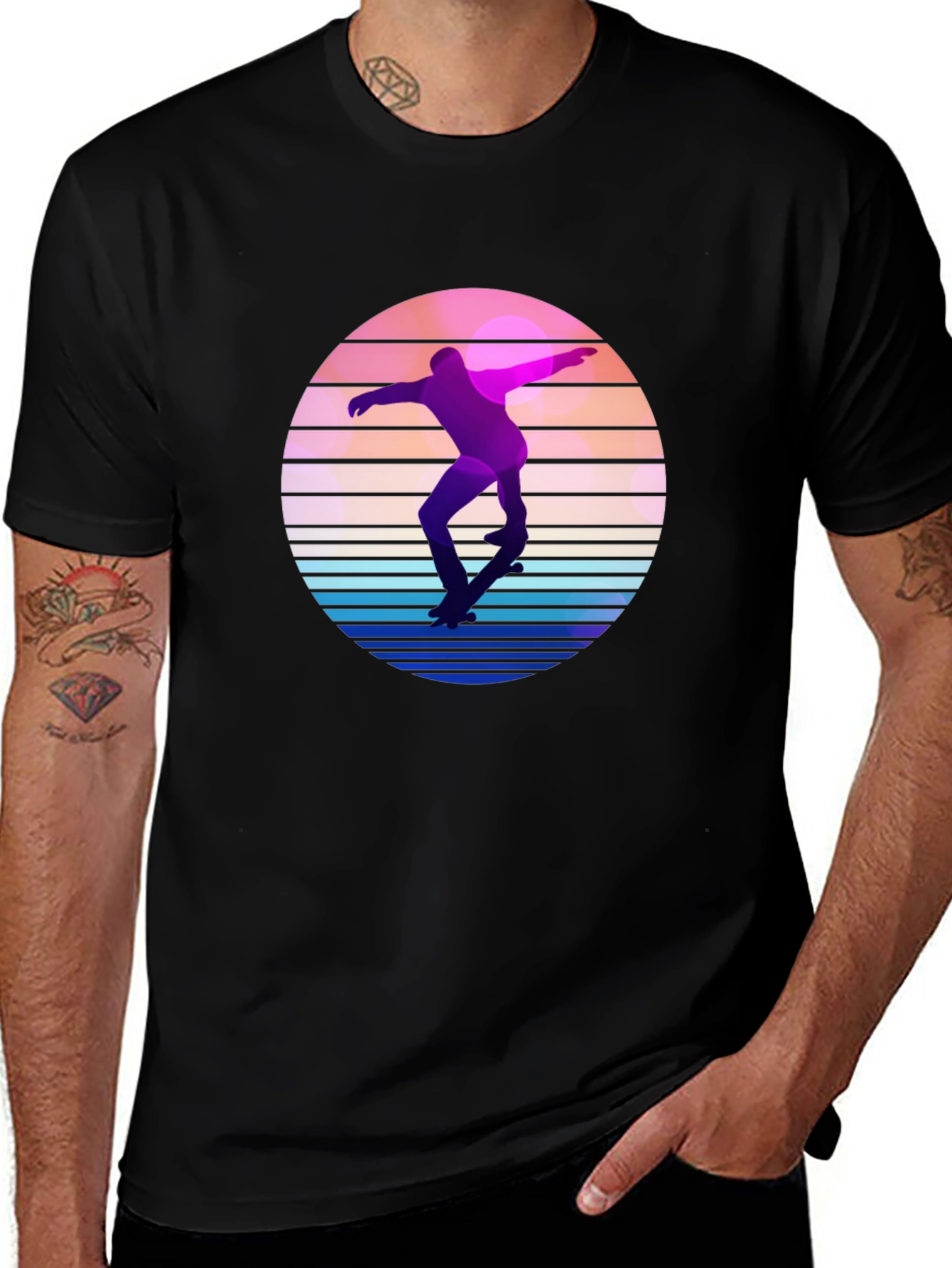 Variant 16 of Retro Skateboarder Graphic Tee - Cool Sunset Design