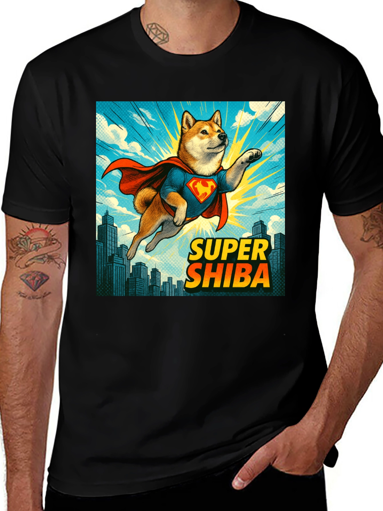 Super Shiba Hero T-Shirt - Comic Style Dog Tee