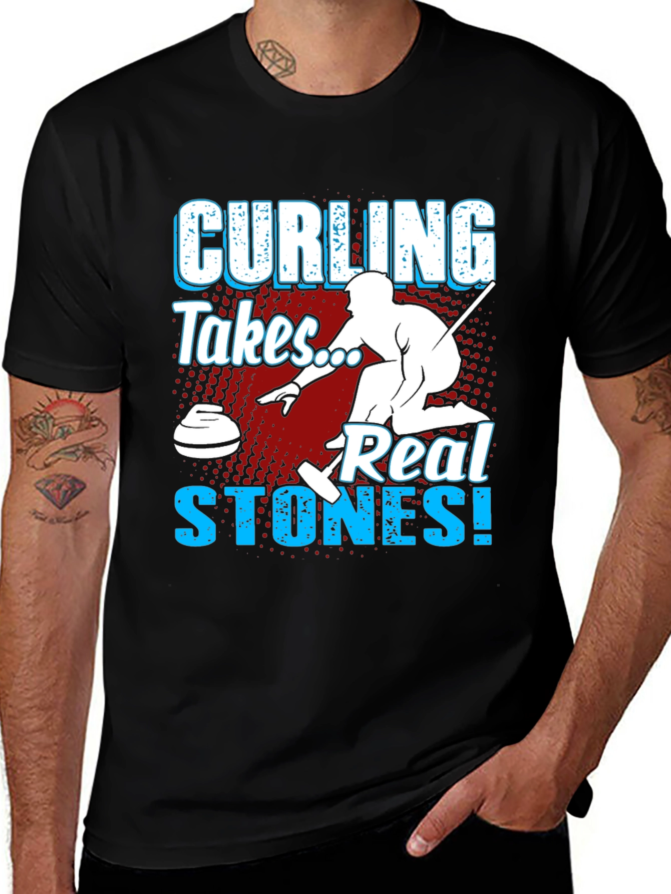 Variant 13 of Curling T-Shirt: Real Stones Design