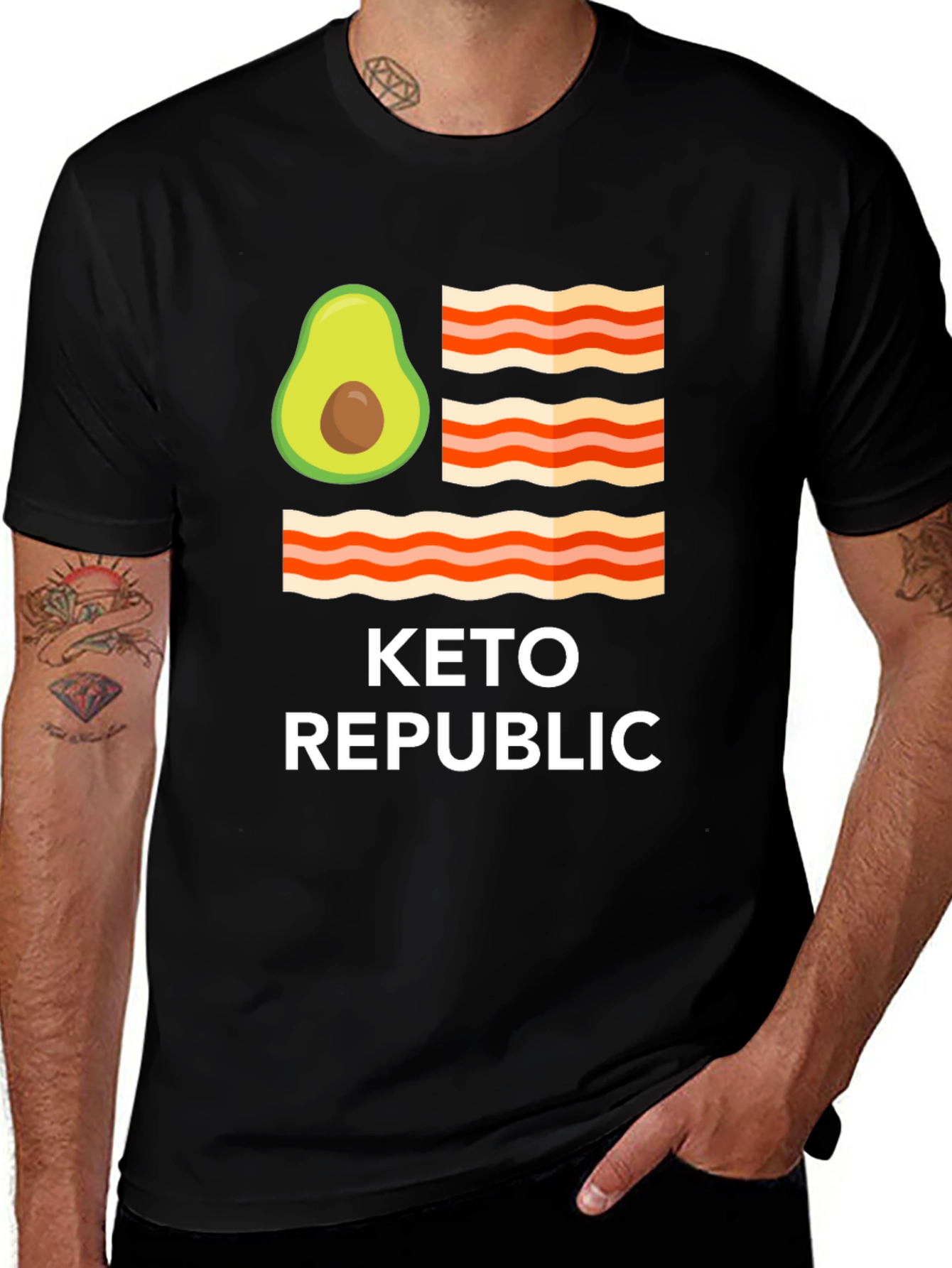 Variant 30 of Keto Republic Graphic Tee - Avocado Bacon Flag T-Shirt