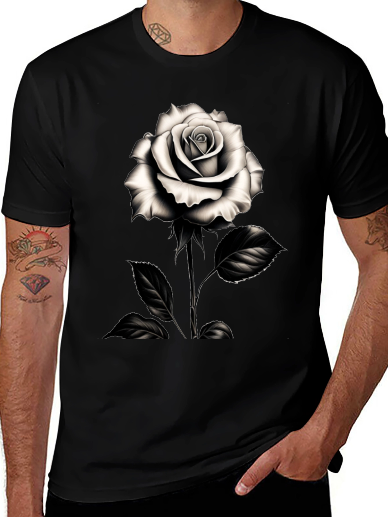 Variant 13 of Elegant Rose Graphic Tee - Black Cotton