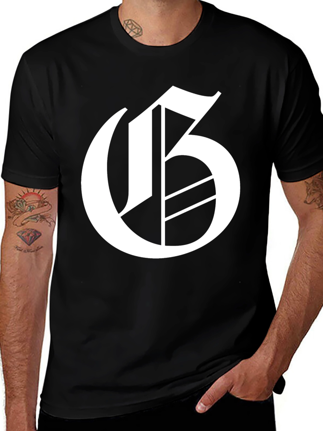 Variant 26 of Letter G Graphic Tee - Black Cotton Blend