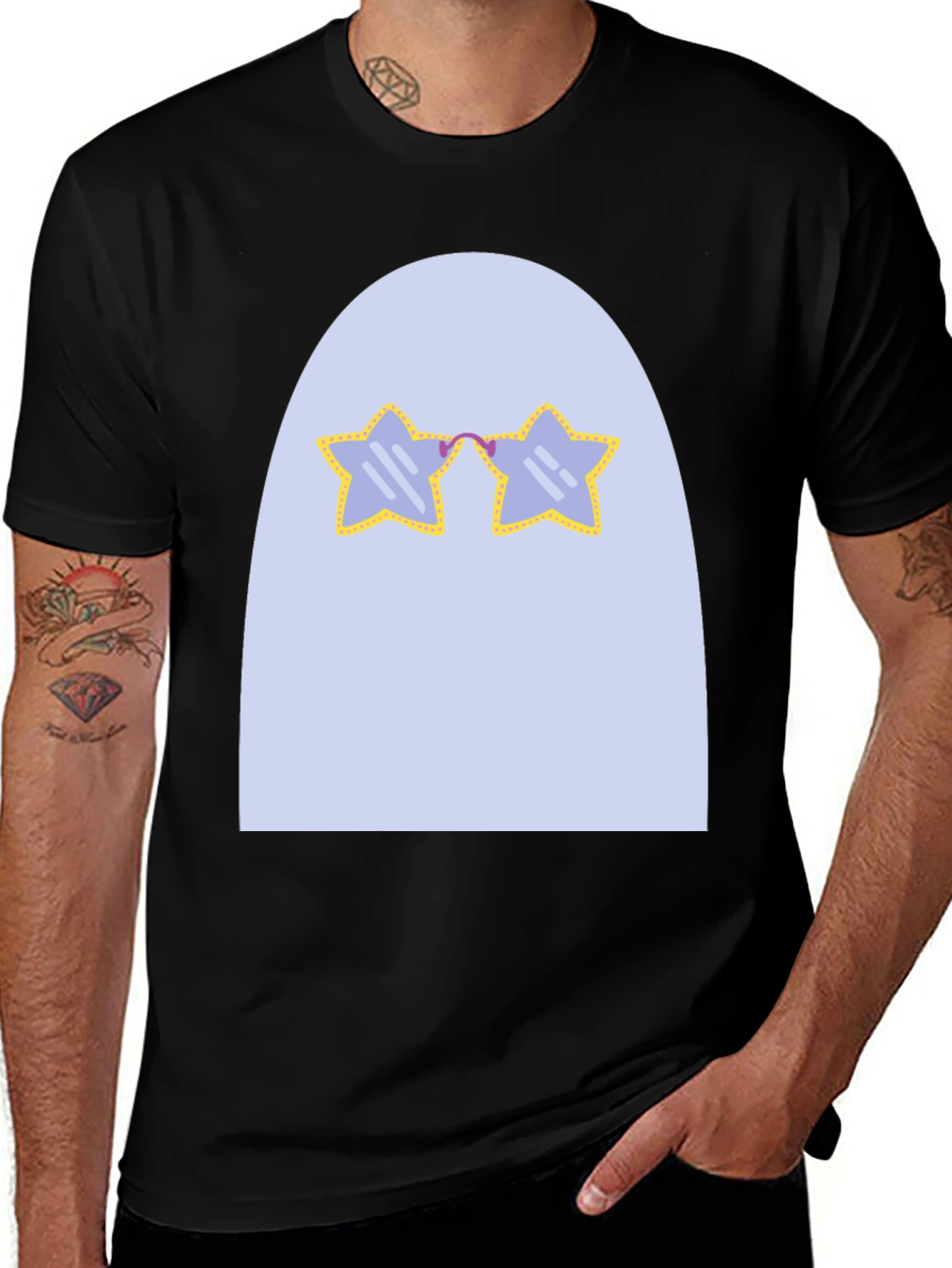 Cool Ghost Tee with Star Glasses - Unique Graphic T-Shirt