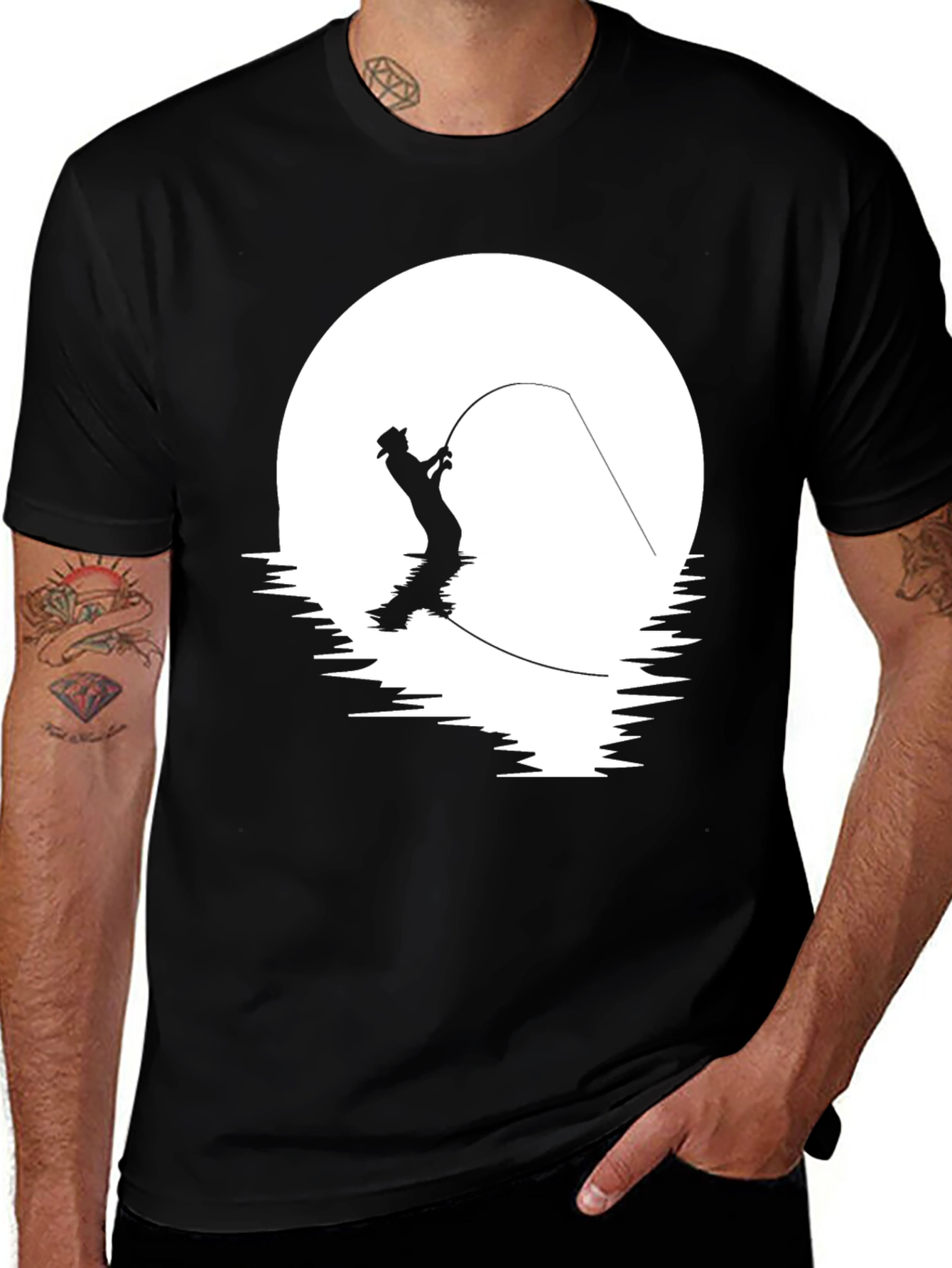 Variant 21 of Fisherman Silhouette Graphic Black T-Shirt