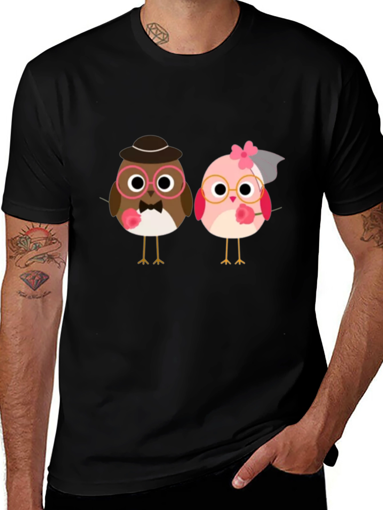 Variant 11 of Love Birds Graphic Tee - Black Cotton T-Shirt