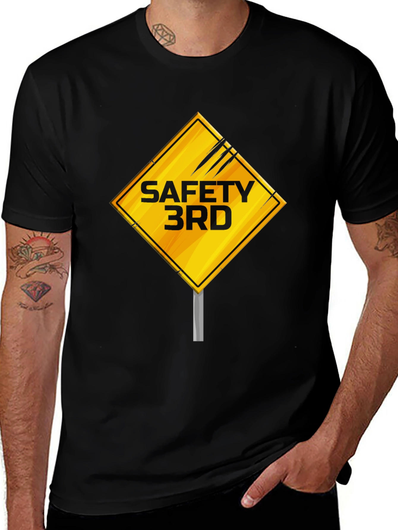Safety 3rd T-Shirt - Caution Sign Novelty Graphic Tee