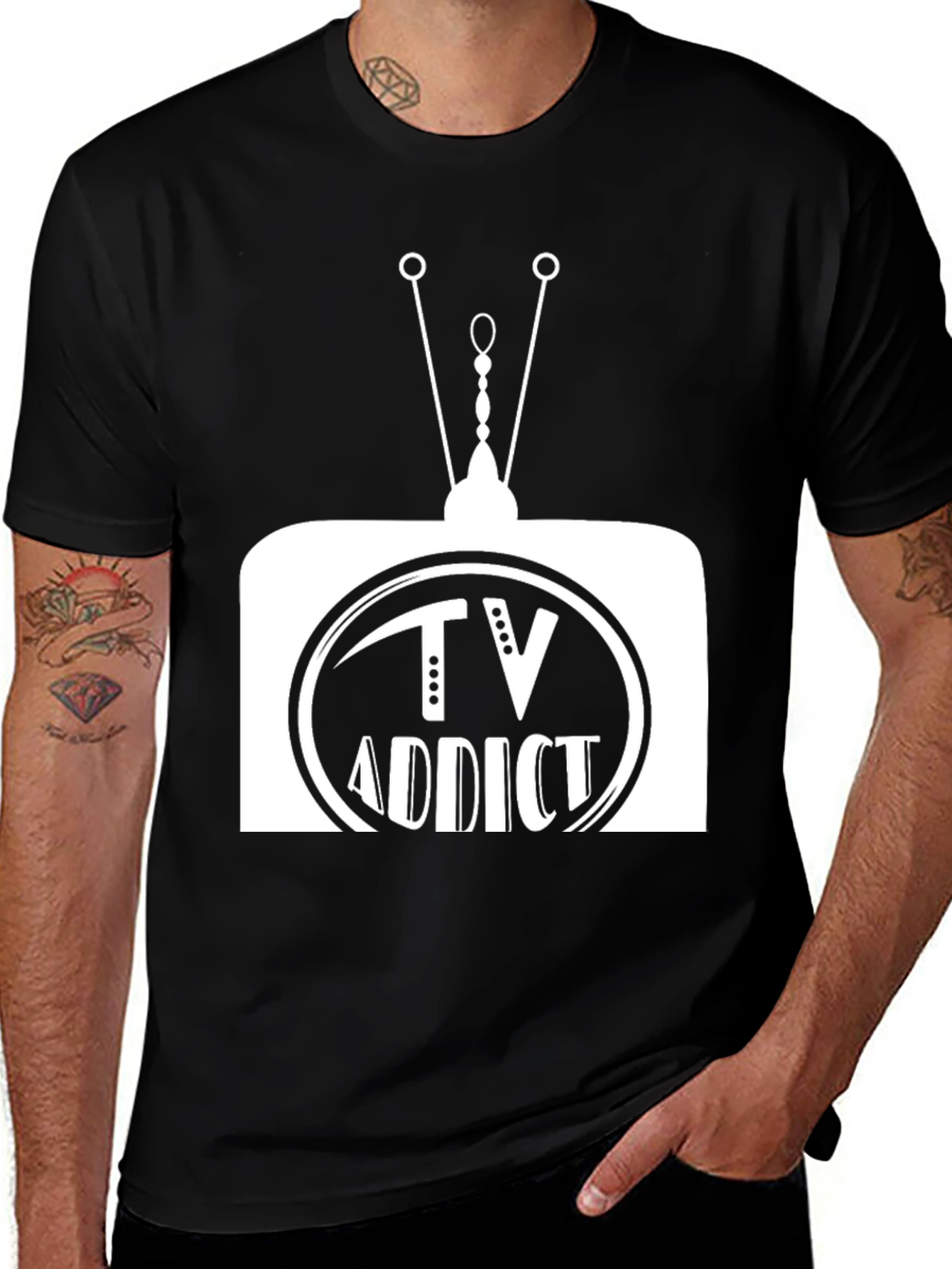 TV Addict Graphic Tee - Black Casual T-Shirt