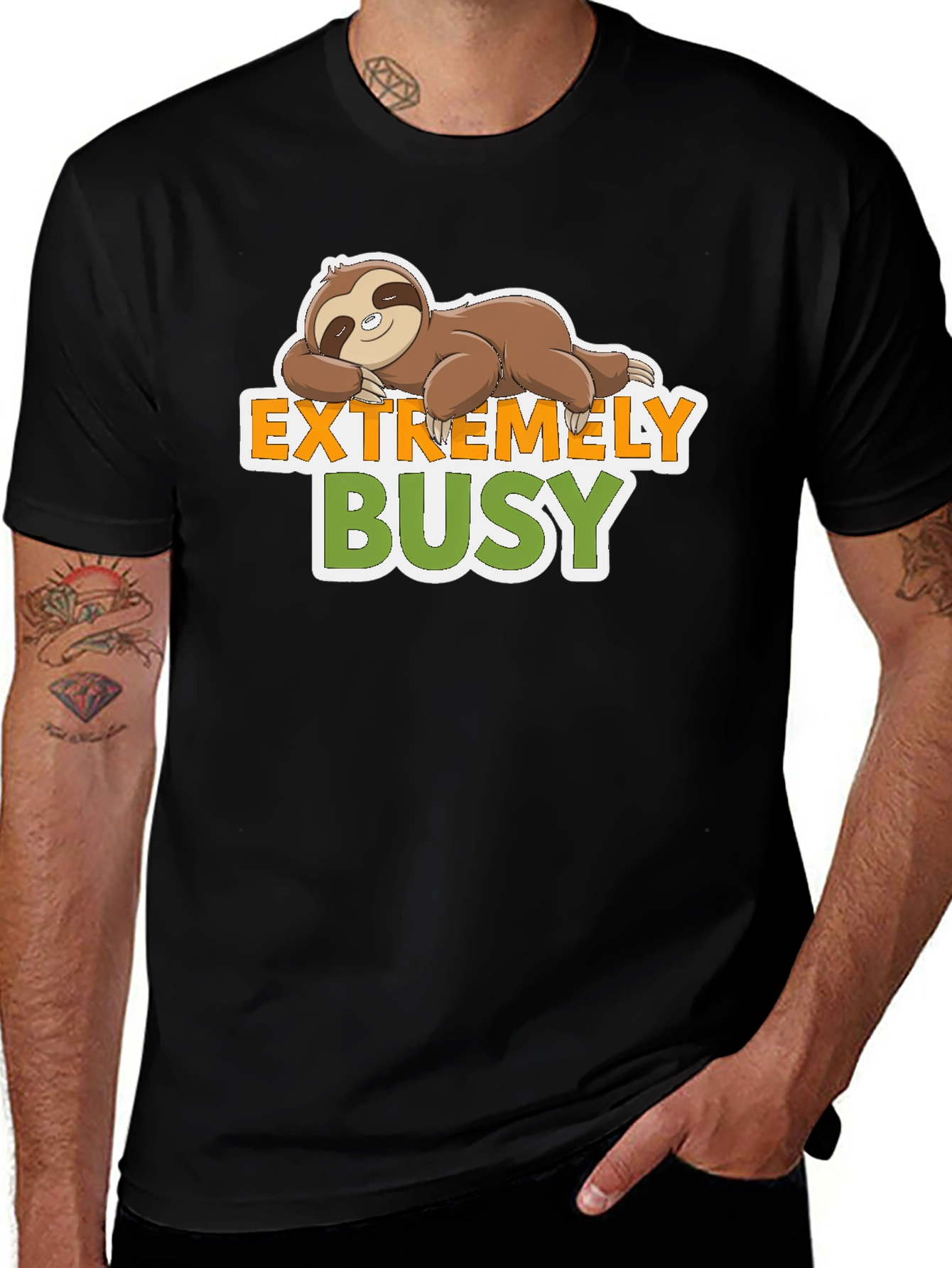 Variant 6 of Extremely Busy Sloth Graphic Tee - Relaxed & Fun