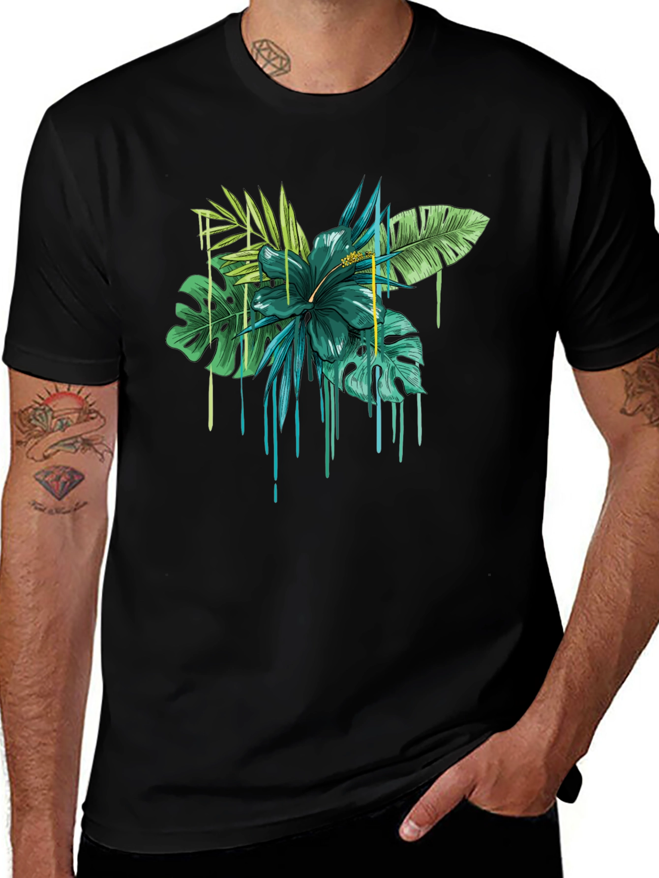 Variant 24 of Tropical Floral Drip Graphic T-Shirt - Black