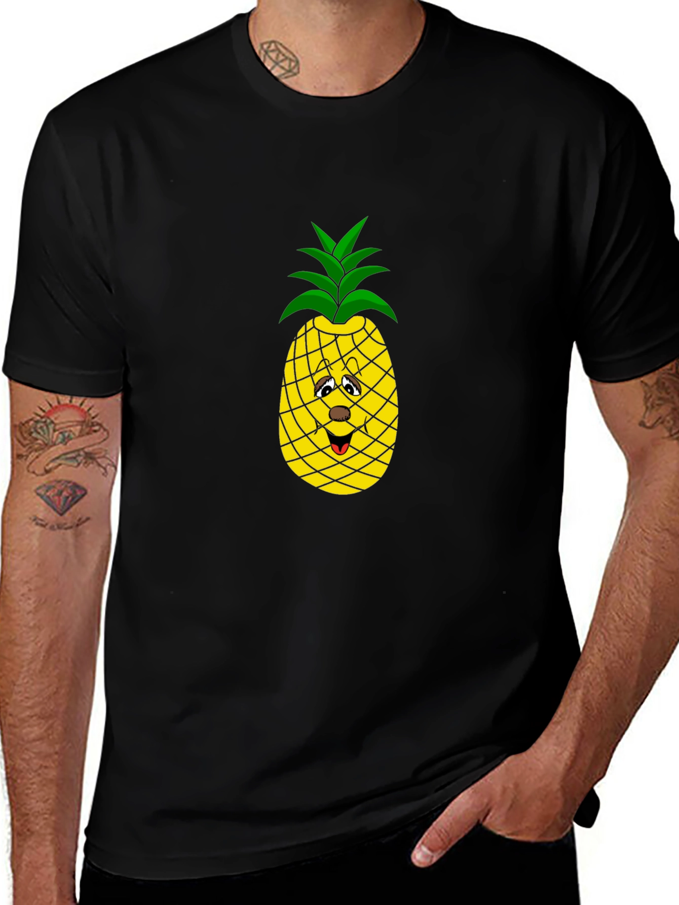 Variant 19 of Funny Pineapple Graphic Tee - Black Cotton T-Shirt