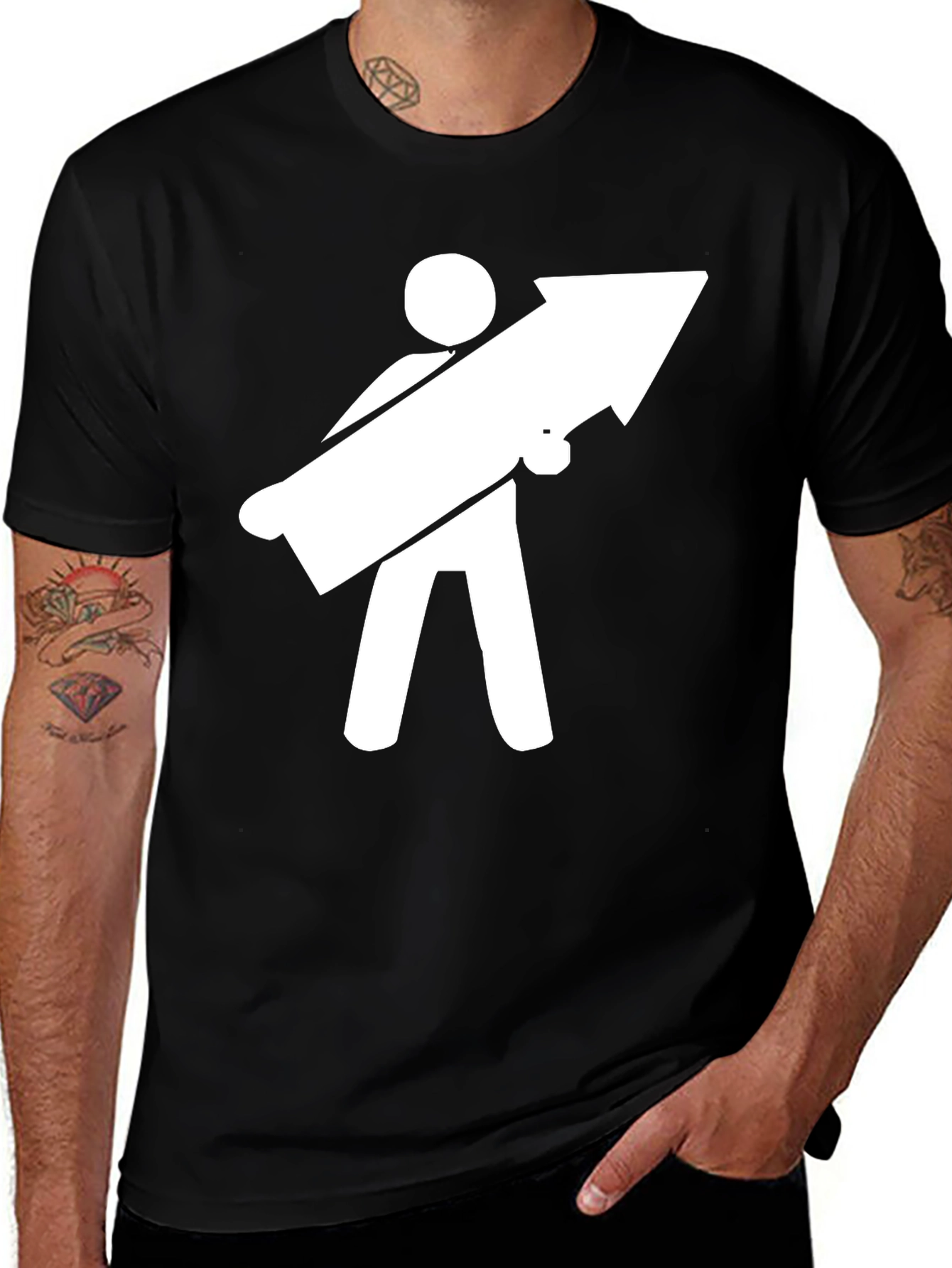 Variant 20 of Funny Graphic Tee - Man Carrying Arrow T-Shirt