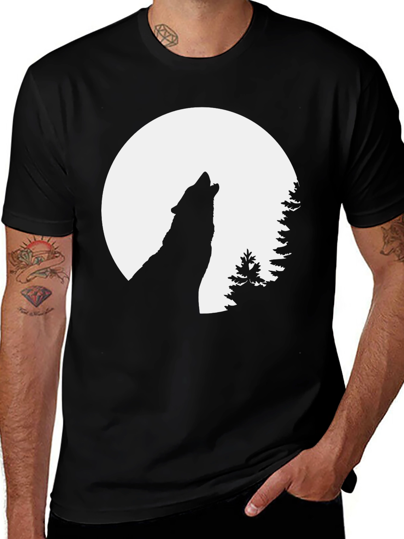 Black Wolf Howling at Moon Graphic Tee - Black main image