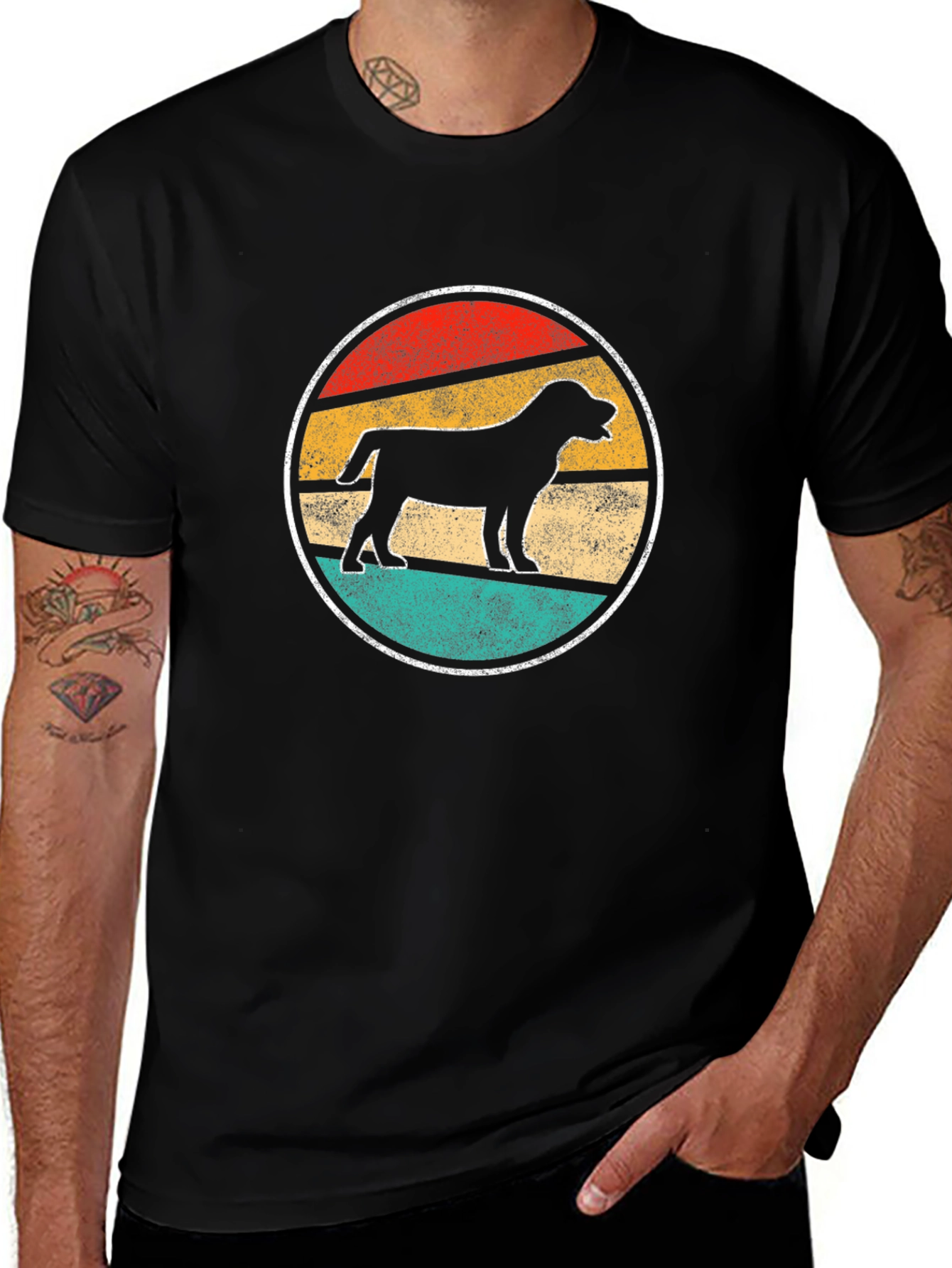 Retro Dog Graphic Tee - Vintage Style Black T-Shirt