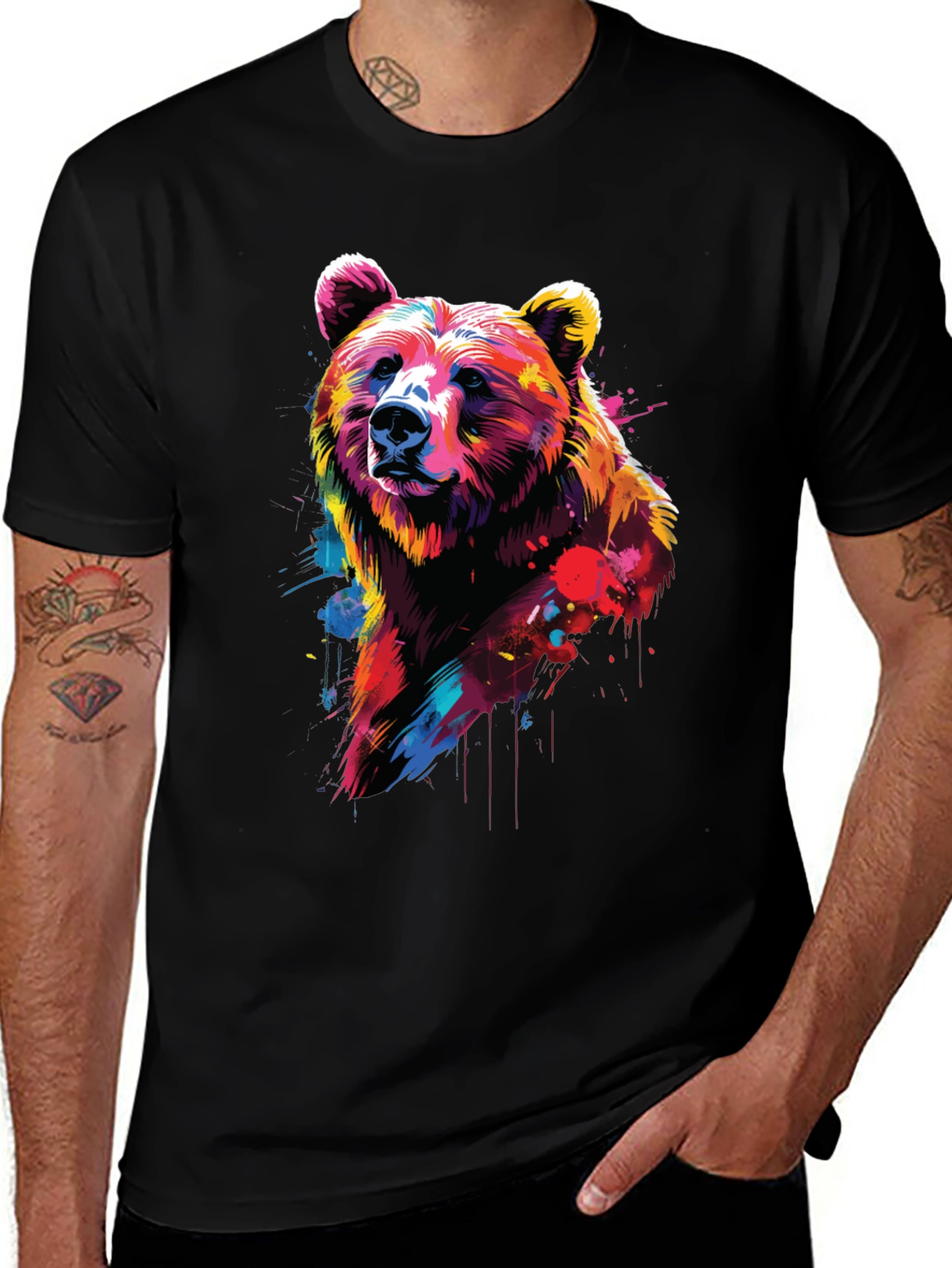 Variant 28 of Vibrant Bear Graphic Black T-Shirt
