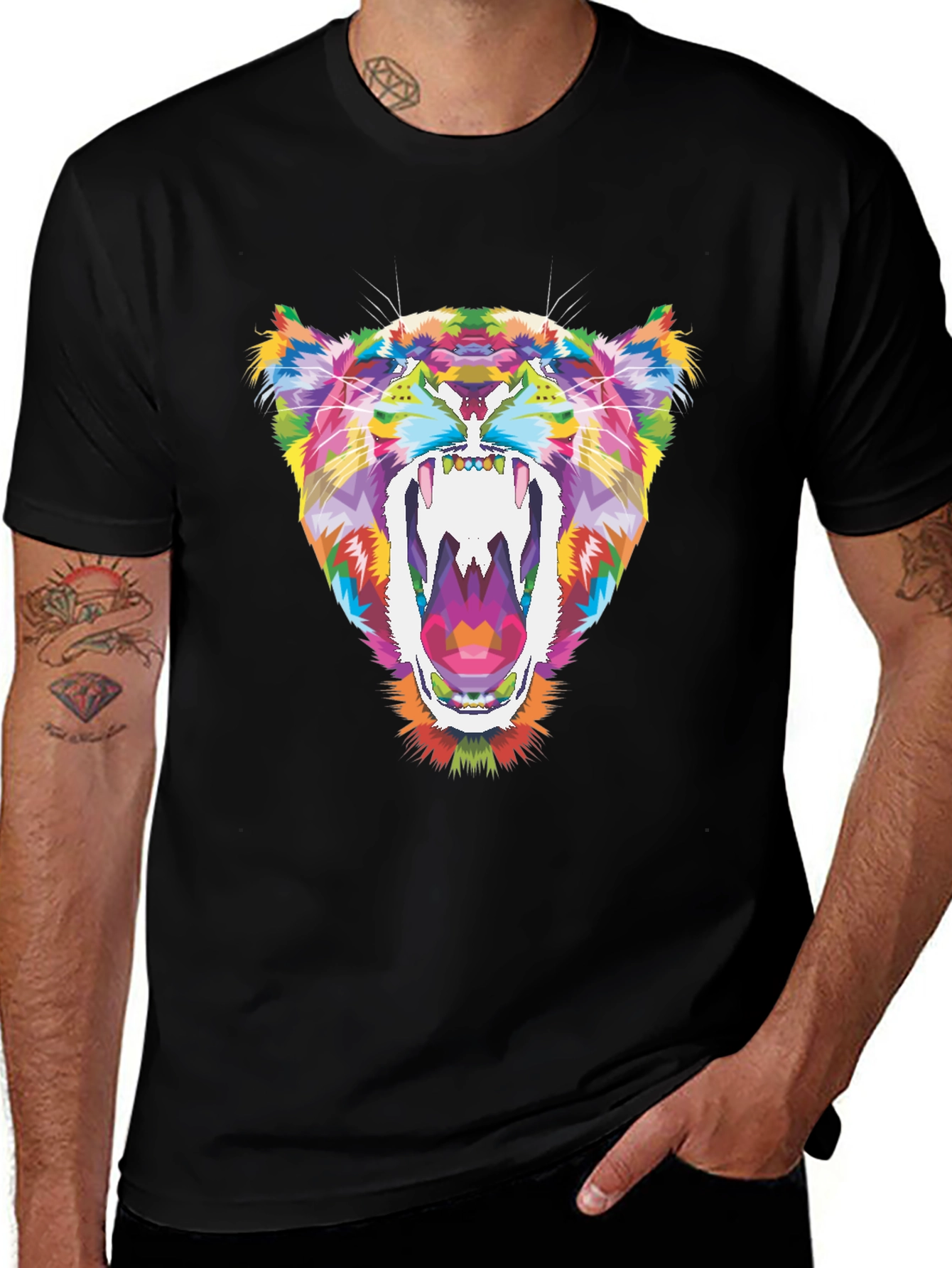 Variant 14 of Vibrant Geometric Tiger Graphic Tee - Black