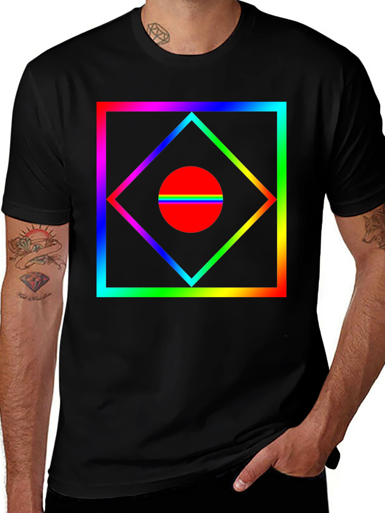 Variant 26 of Rainbow Square Graphic Black T-Shirt