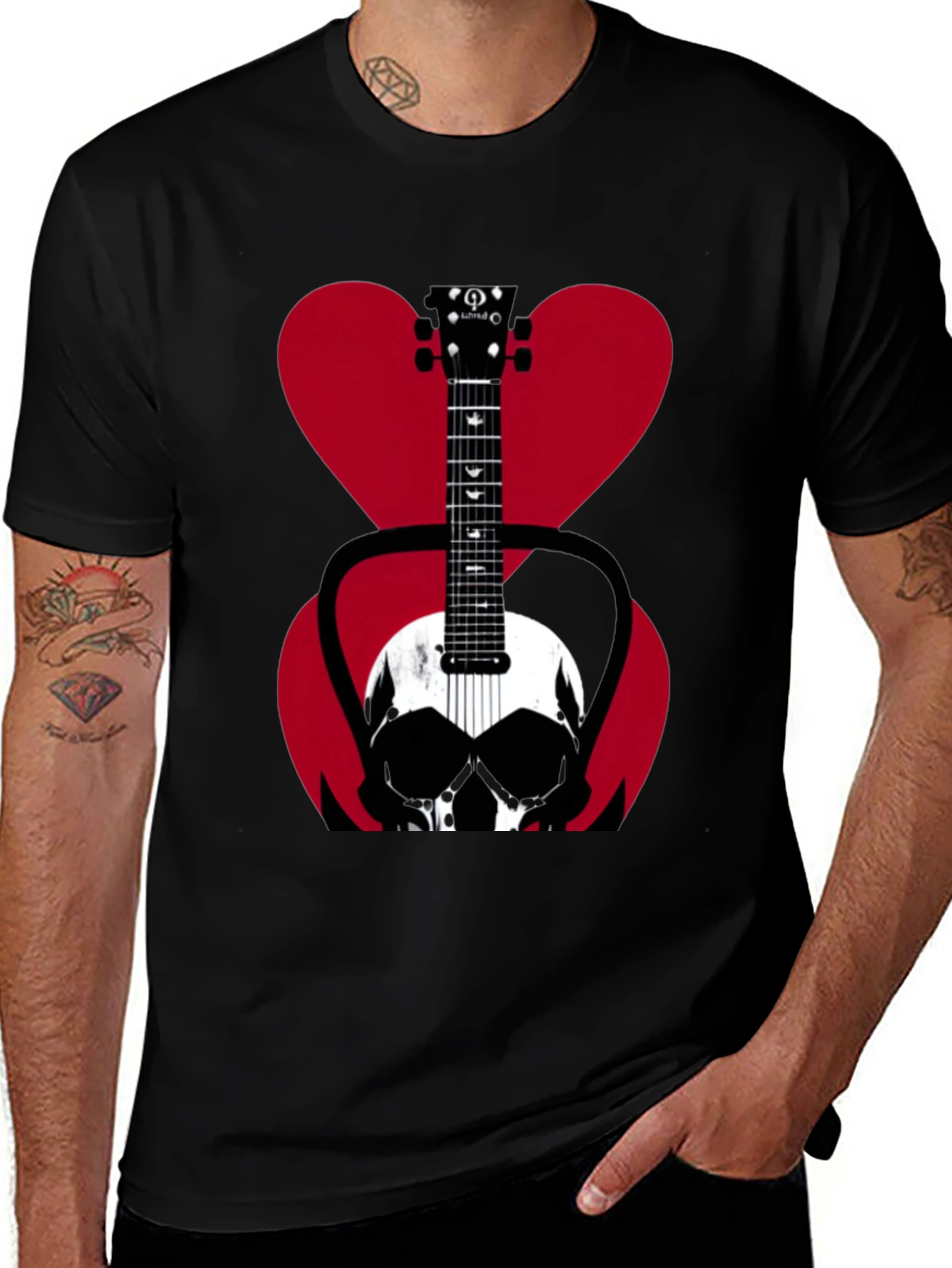 Skull Guitar Heart Graphic T-Shirt