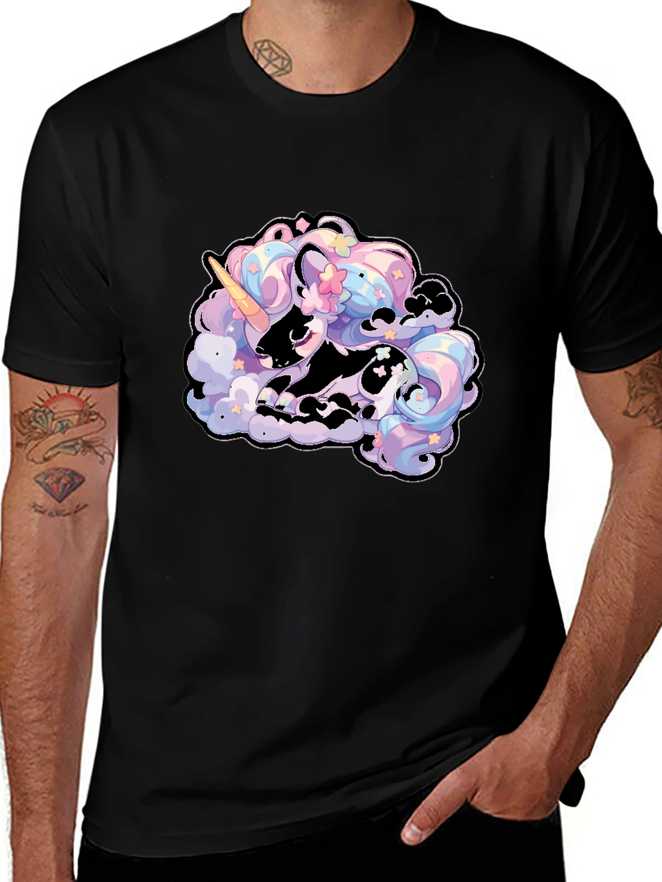Variant 15 of Unicorn Cloud T-Shirt - Black Cotton Tee