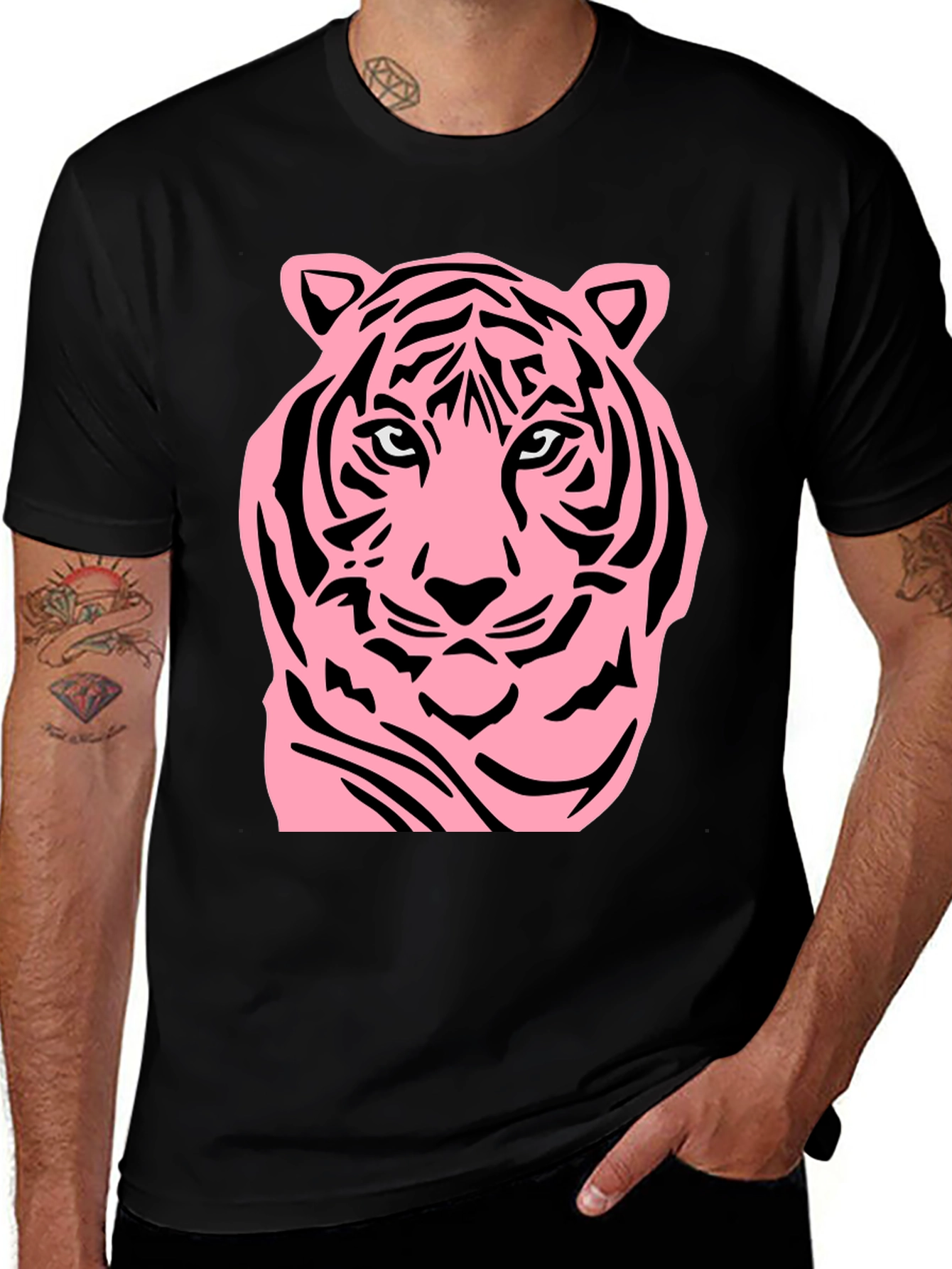 Variant 19 of Pink Tiger Graphic Black T-Shirt