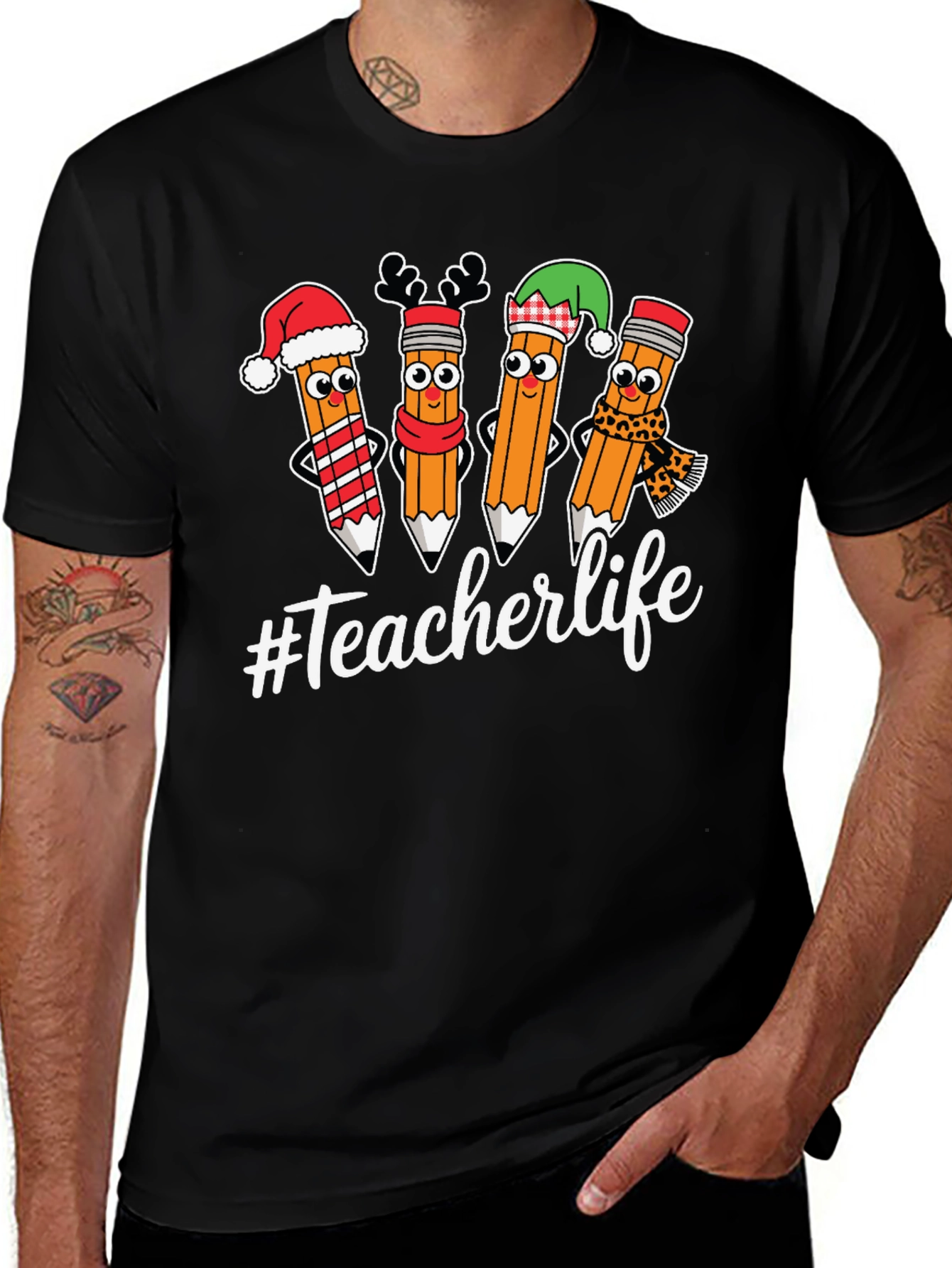 Teacherlife Holiday Pencils Graphic T-Shirt