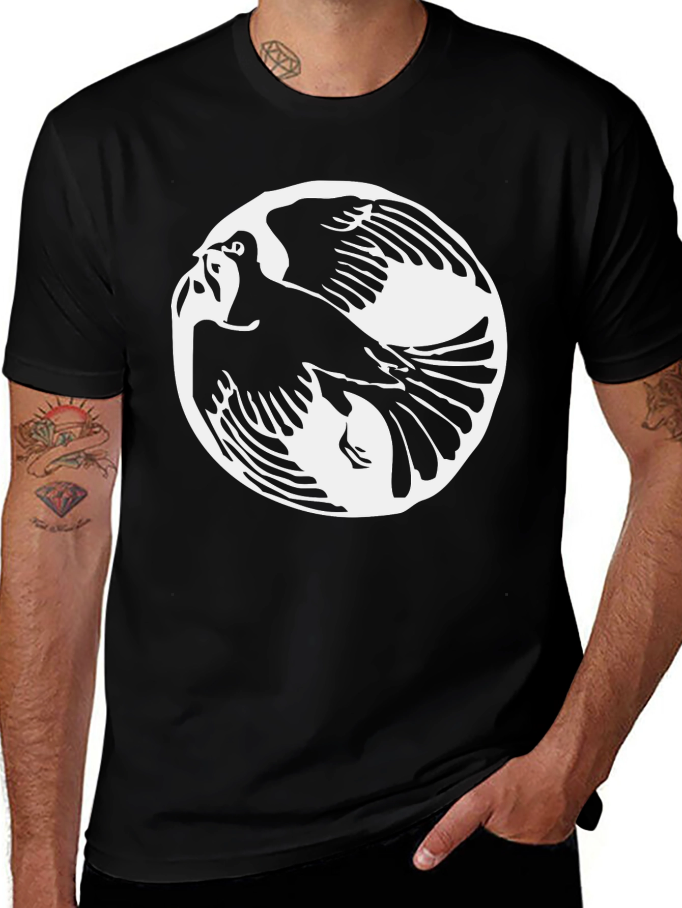 Variant 13 of Yin Yang Bird Graphic Tee - Black