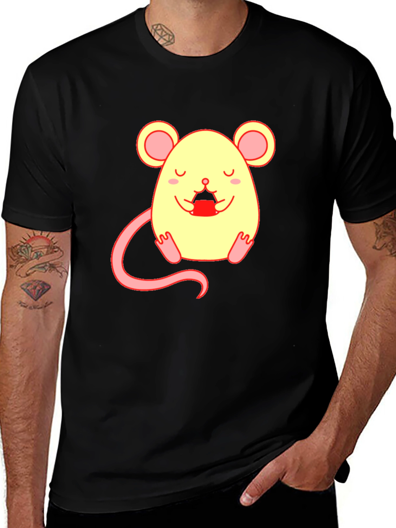 Variant 6 of Cute Cartoon Mouse Graphic T-Shirt - Unisex Black Tee