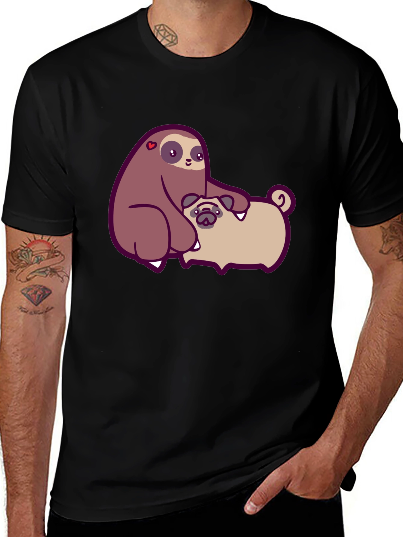 Variant 9 of Sloth Hugging Pug Graphic Tee - Comfy Cotton T-Shirt