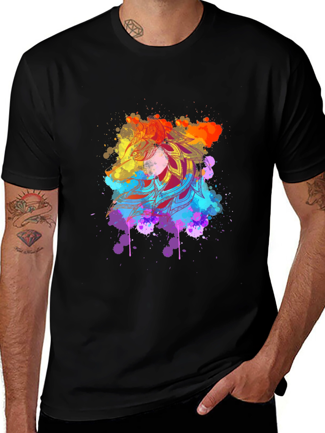 Variant 23 of Men's Black Tee with Vibrant Mandala Art