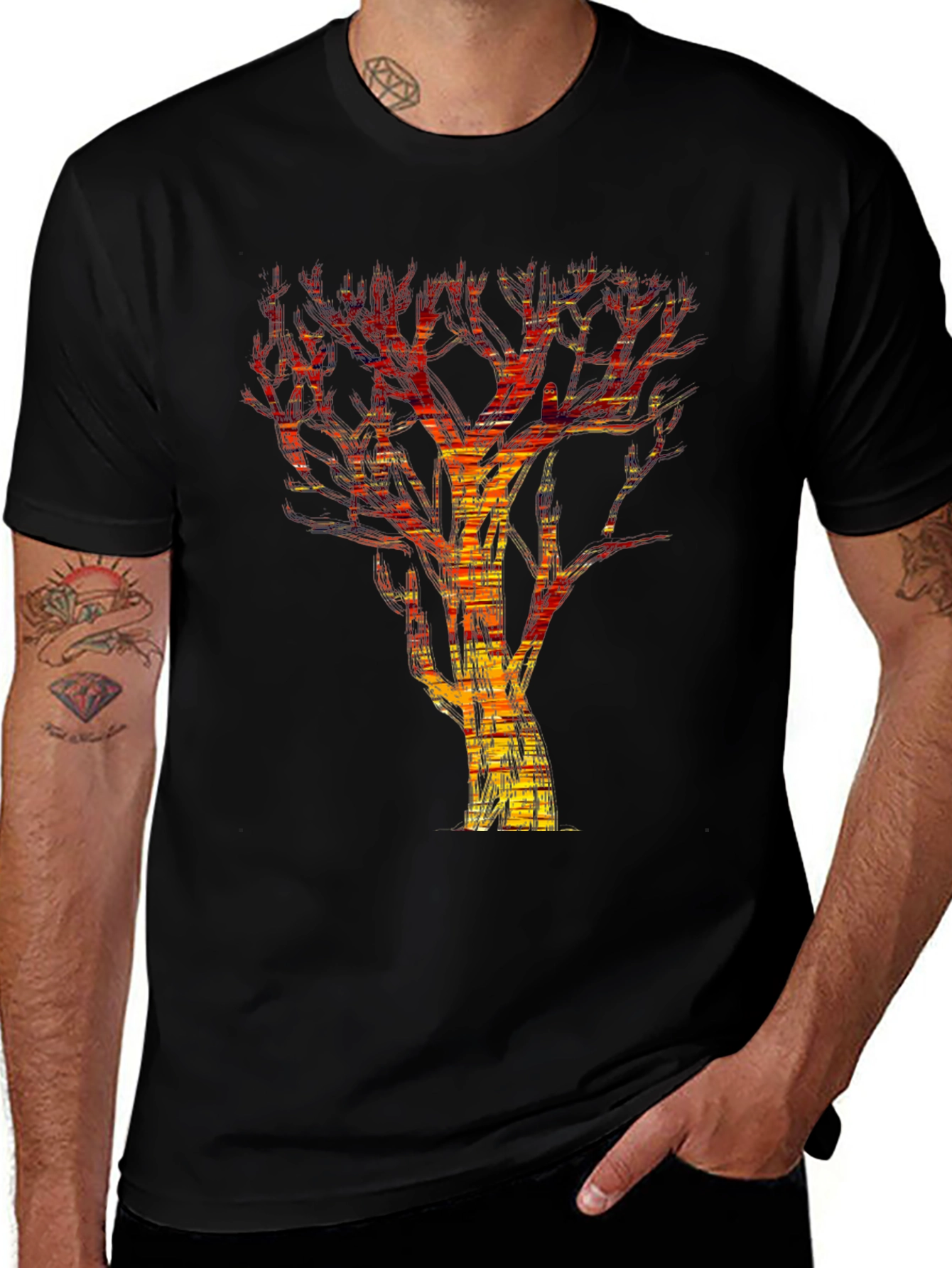 Variant 23 of Abstract Fire Tree Graphic Tee - Modern Black T-Shirt