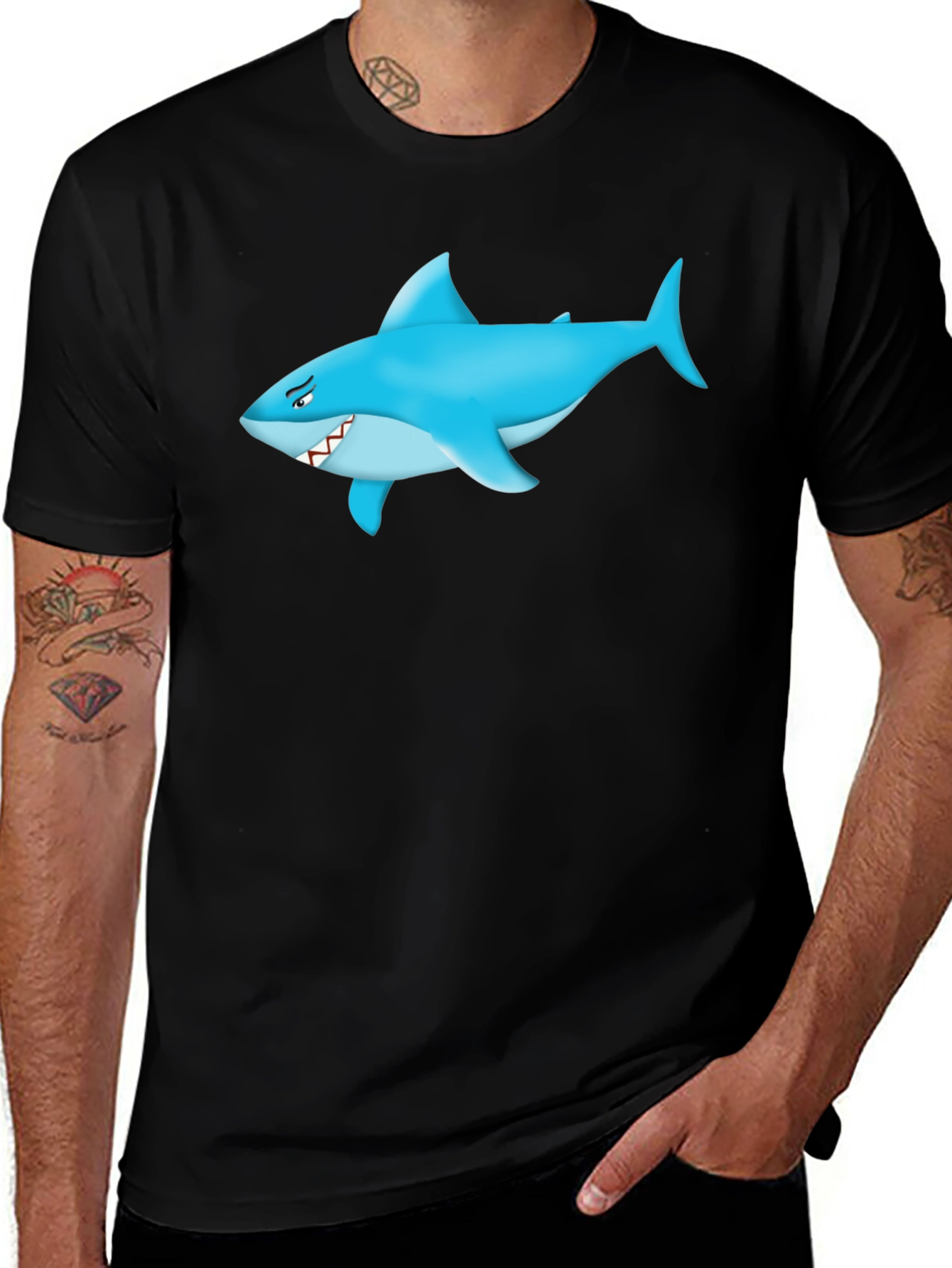 Variant 6 of Shark Graphic Tee - Men's Black Cotton T-Shirt