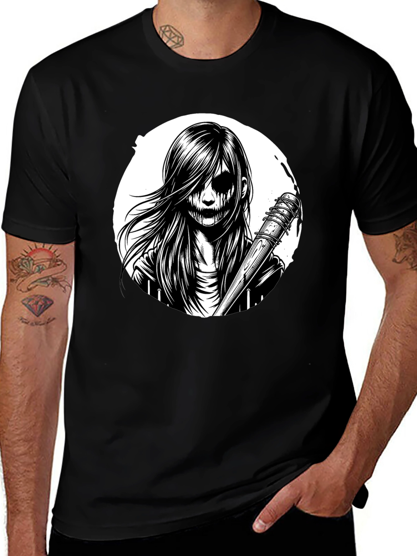 Variant 25 of Creepy Girl Graphic Tee - Black T-Shirt